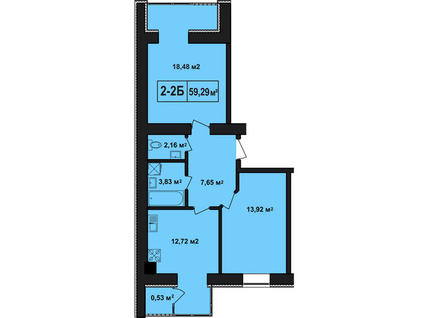 ЖК Покровский: планировка 2-комнатной квартиры 59.29 м²