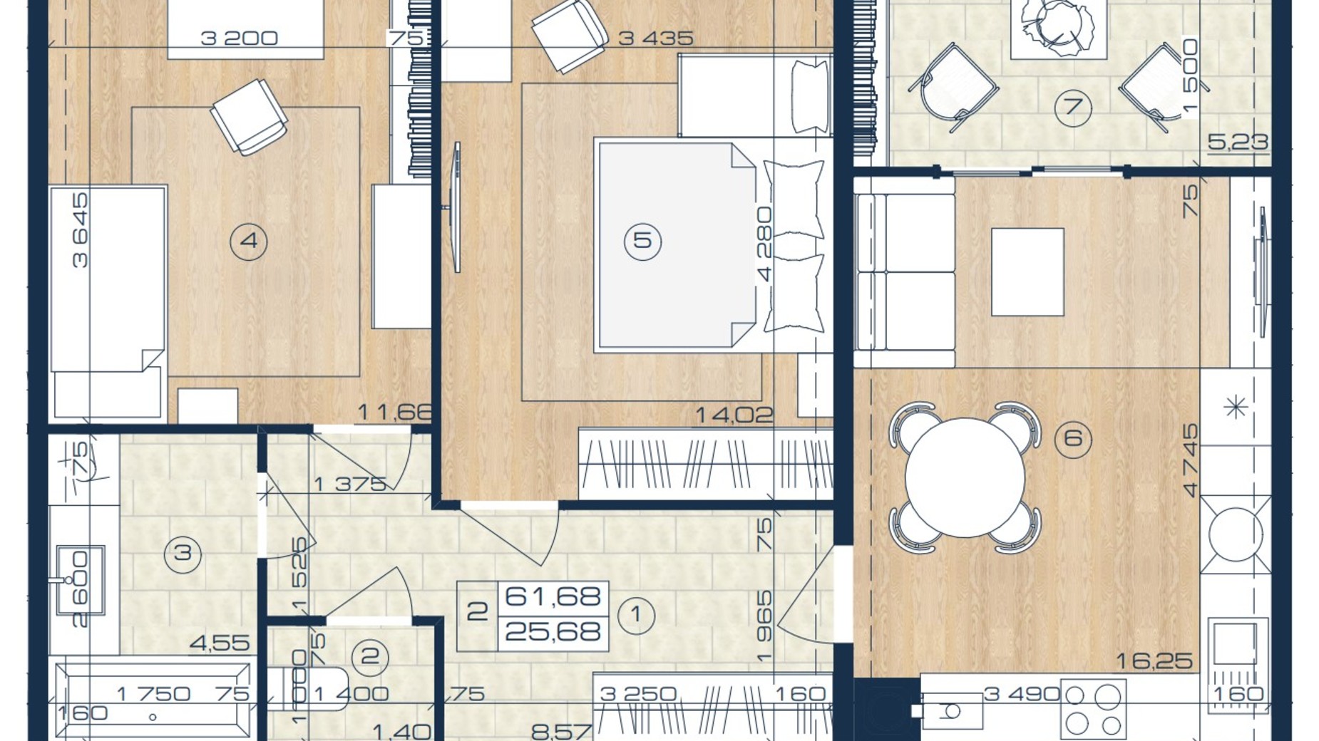 Планировка 2-комнатной квартиры в ЖК Oxford 61.68 м², фото 721352
