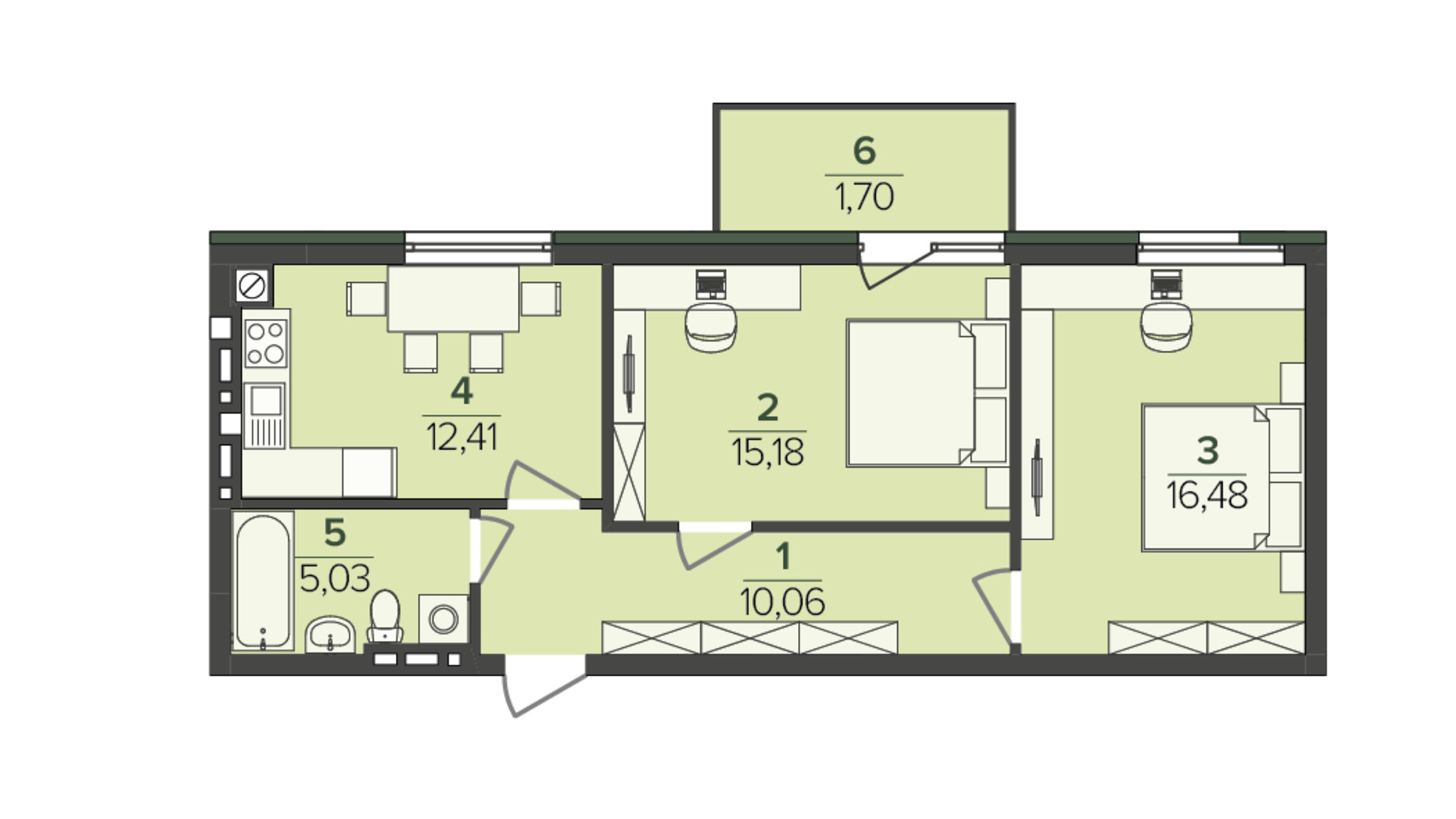 Планировка 2-комнатной квартиры в ЖК Falcon City 60.86 м², фото 721583