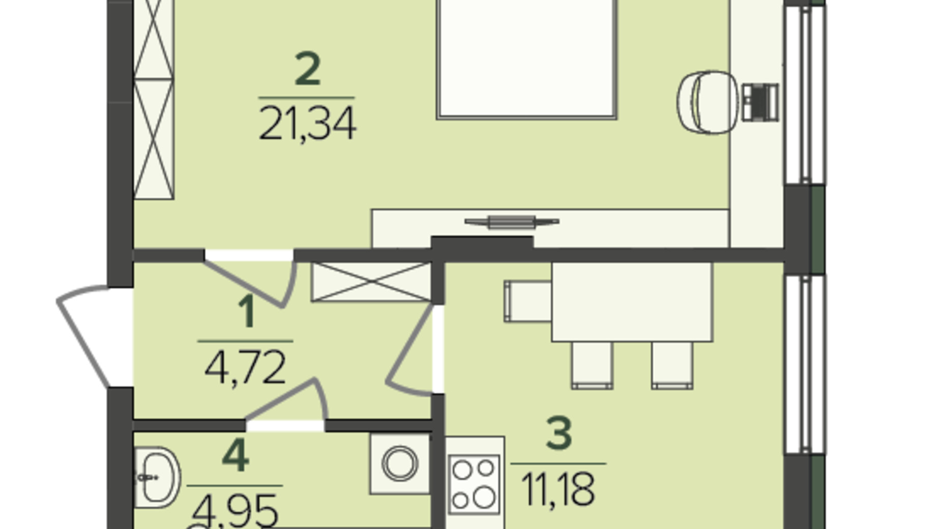 Планировка 1-комнатной квартиры в ЖК Falcon City 42.19 м², фото 721592