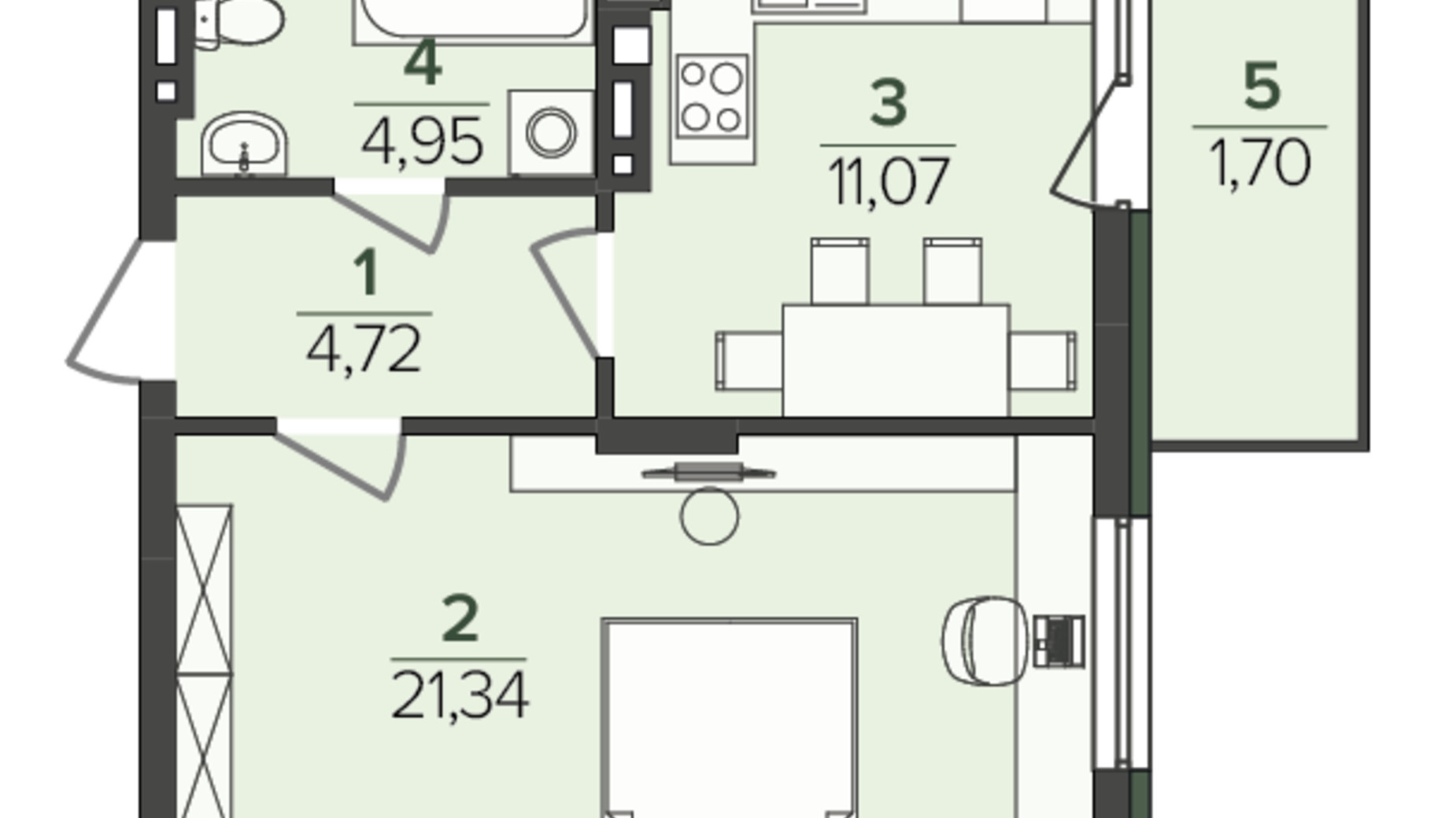 Планировка 1-комнатной квартиры в ЖК Falcon City 43.78 м², фото 721593