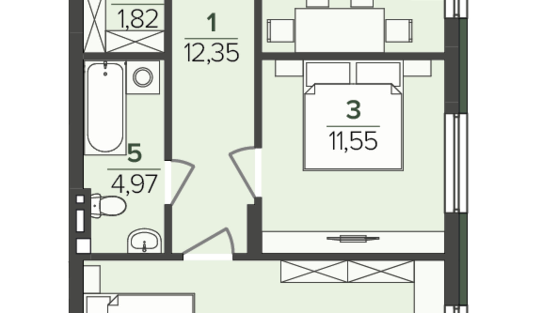 Планировка 2-комнатной квартиры в ЖК Falcon City 59.71 м², фото 721598