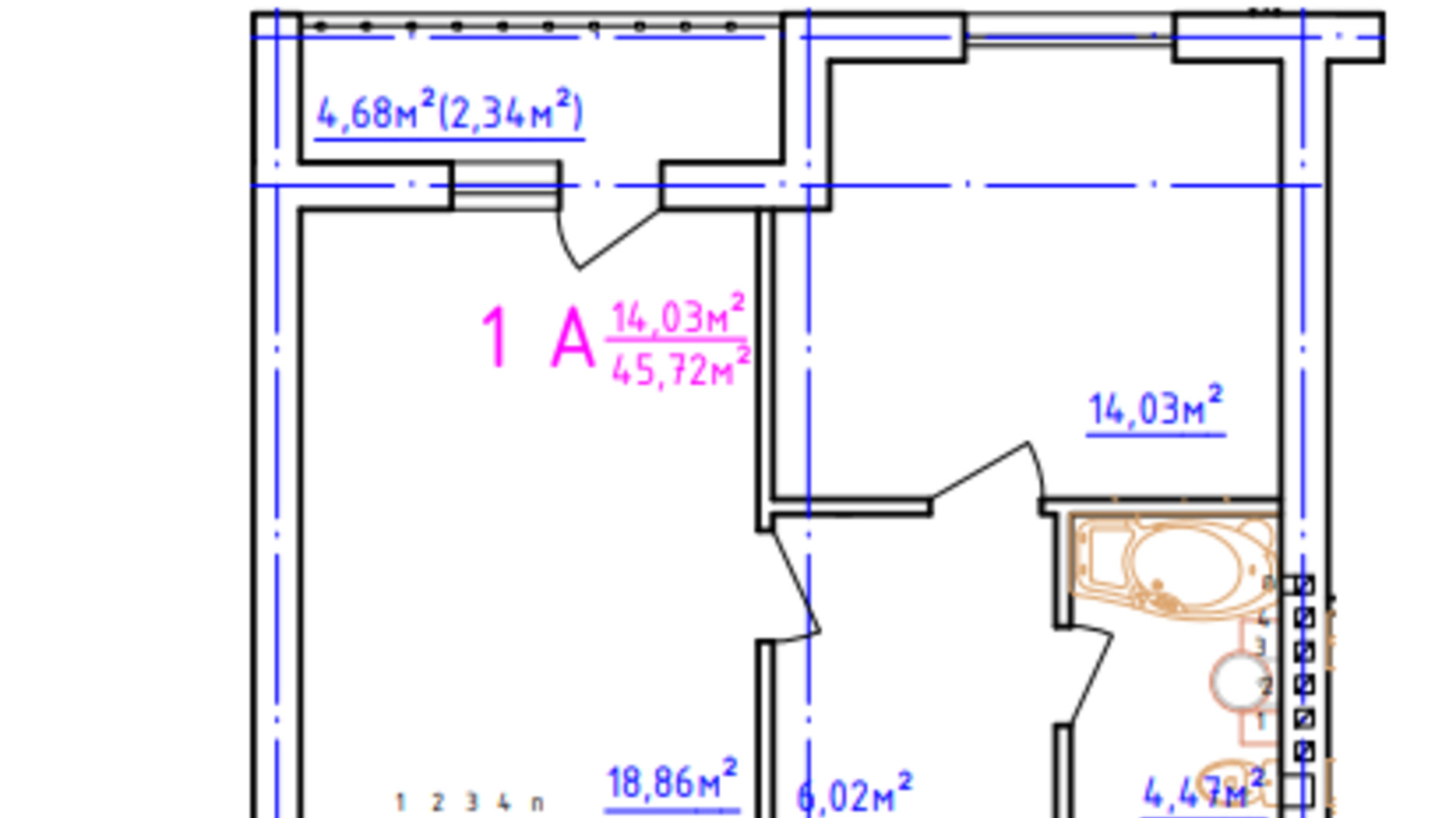 Планування 1-кімнатної квартири в ЖК Brickwood 2 45.72 м², фото 721792