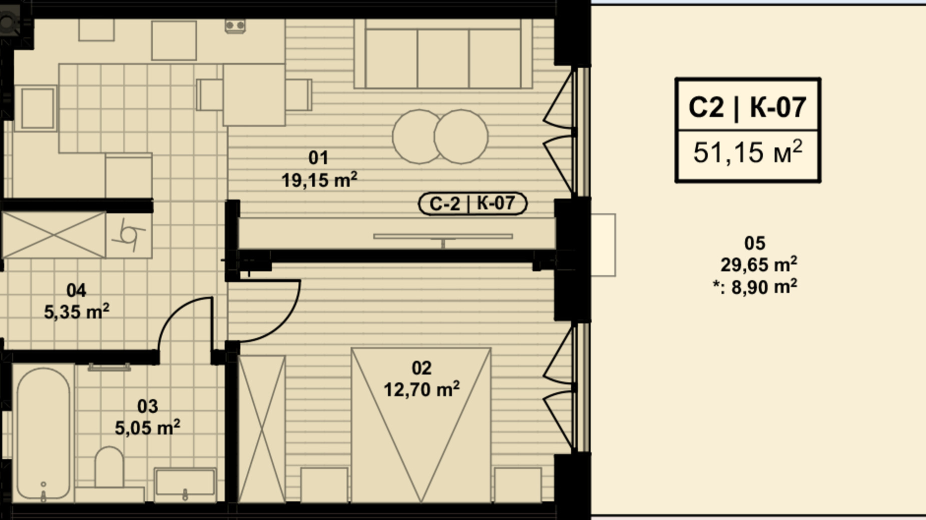Планування 1-кімнатної квартири в ЖК Eco City Park 51.15 м², фото 722427