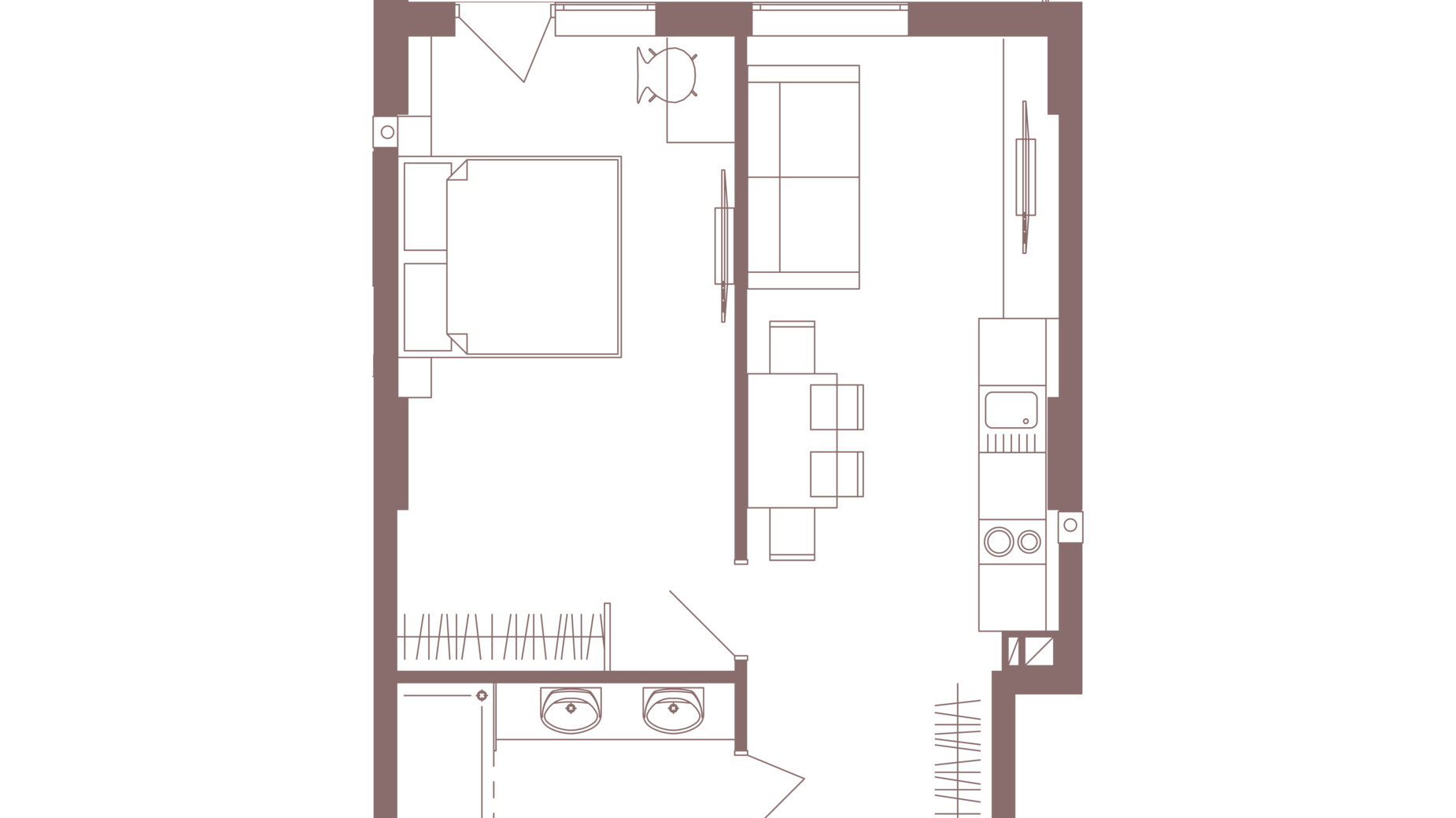 Планування 1-кімнатної квартири в ЖК Logos Home Apartment 44.77 м², фото 722492
