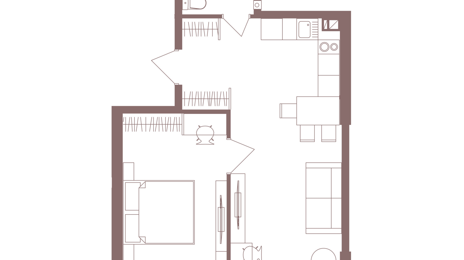 Планування 1-кімнатної квартири в ЖК Logos Home Apartment 44.89 м², фото 722548