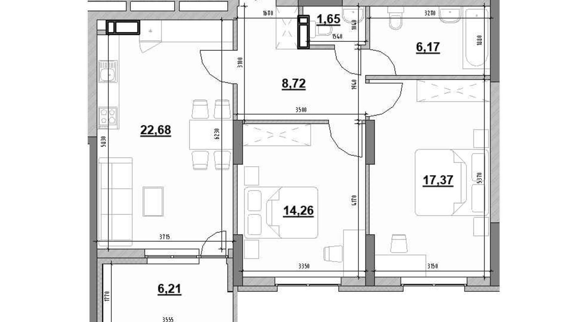 Планировка 2-комнатной квартиры в ЖК Ok'Land 77.06 м², фото 722934