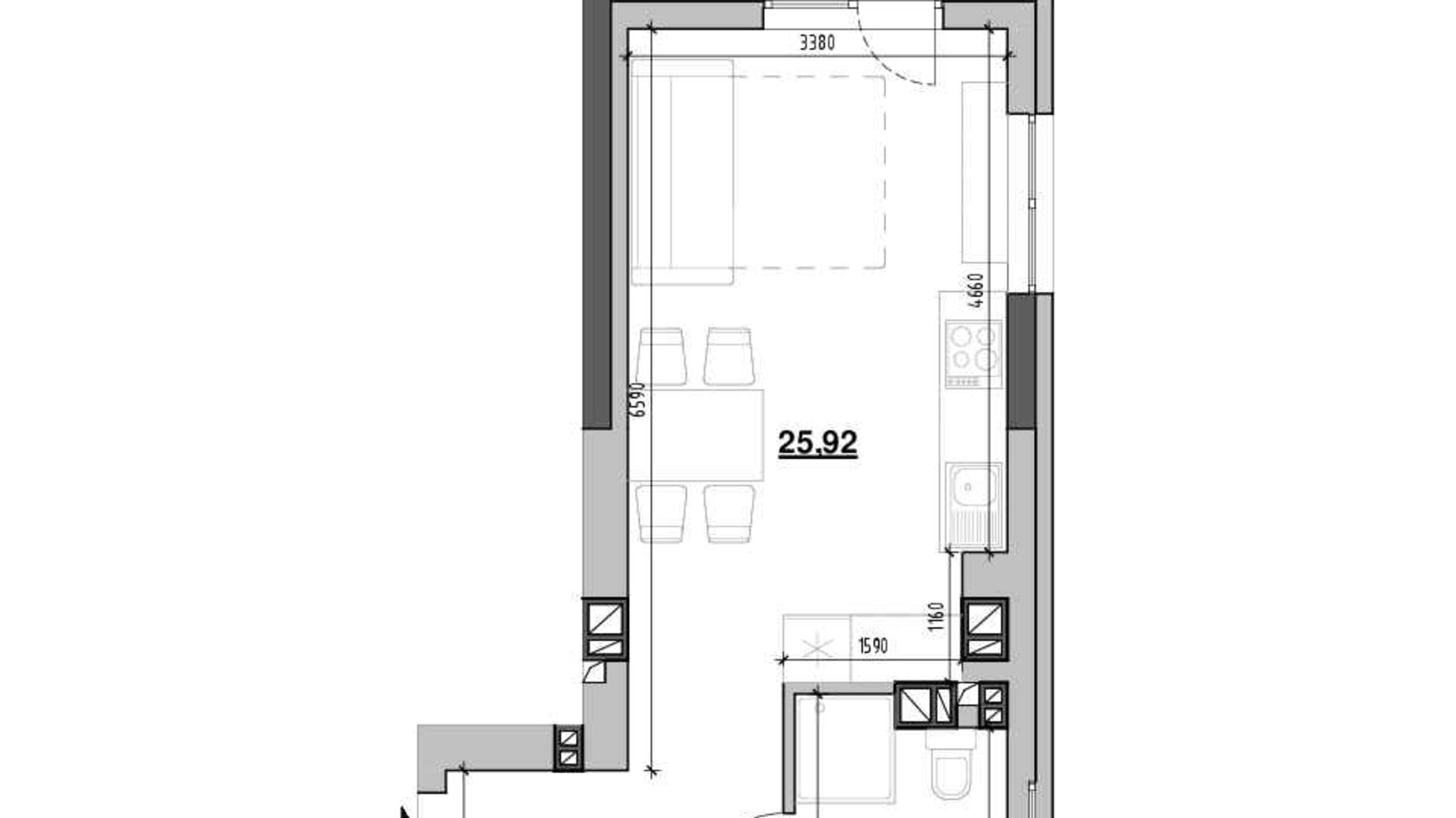 Планування квартири студії в ЖК Ріел Сіті 34.87 м², фото 724825