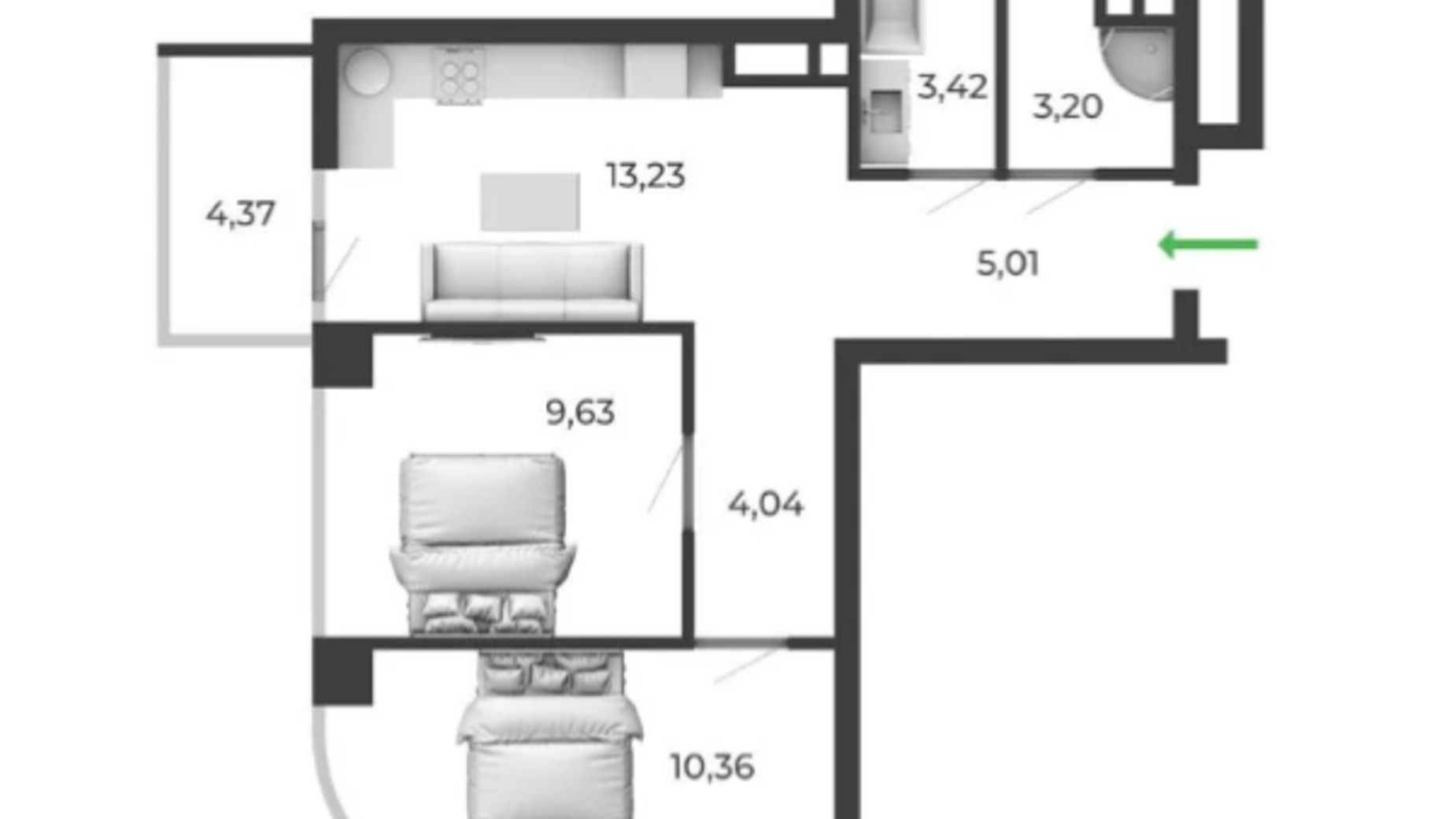 Планування 2-кімнатної квартири в ЖК Vilnyi 53.29 м², фото 726153