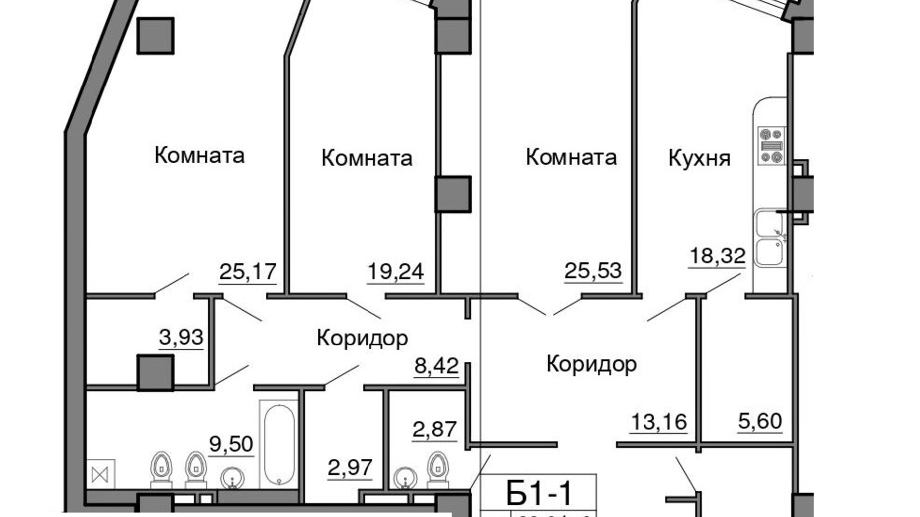 Планування 3-кімнатної квартири в ЖК Морська симфонія 156 м², фото 727956