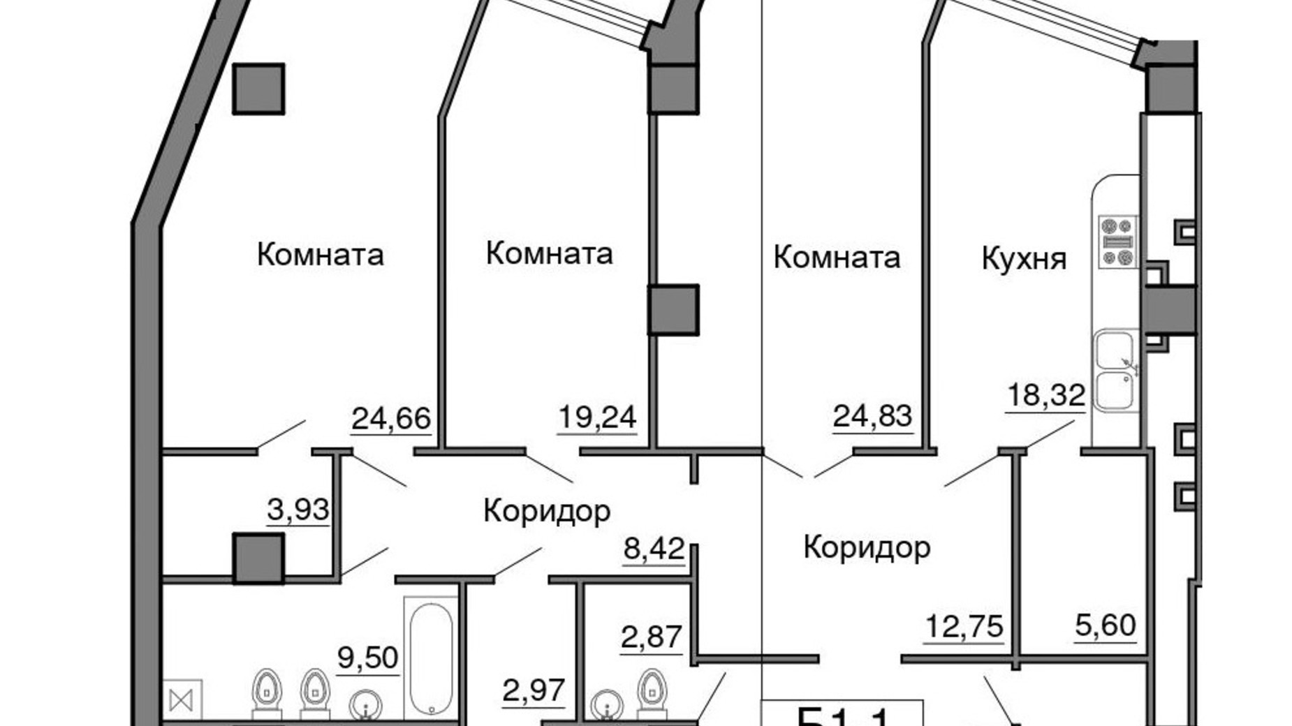 Планування 3-кімнатної квартири в ЖК Морська симфонія 156 м², фото 727963