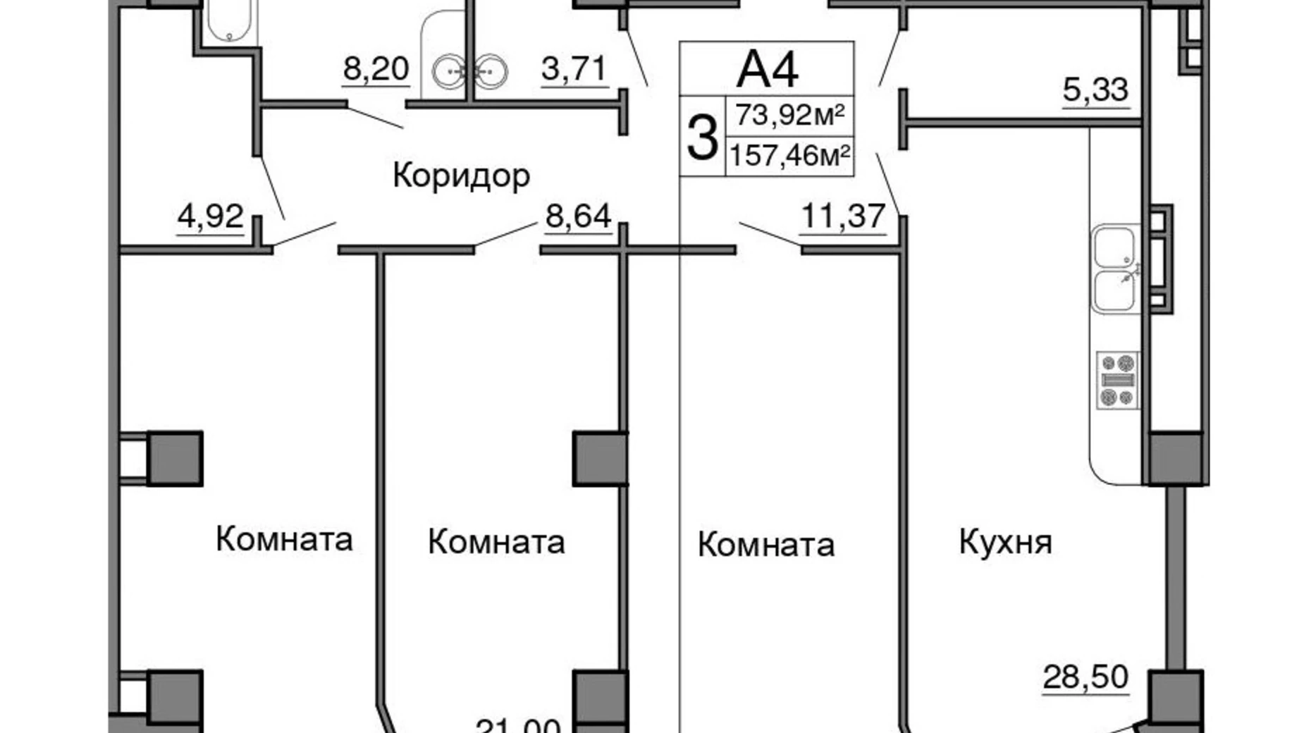 Планировка 3-комнатной квартиры в ЖК Морская симфония 166 м², фото 727967