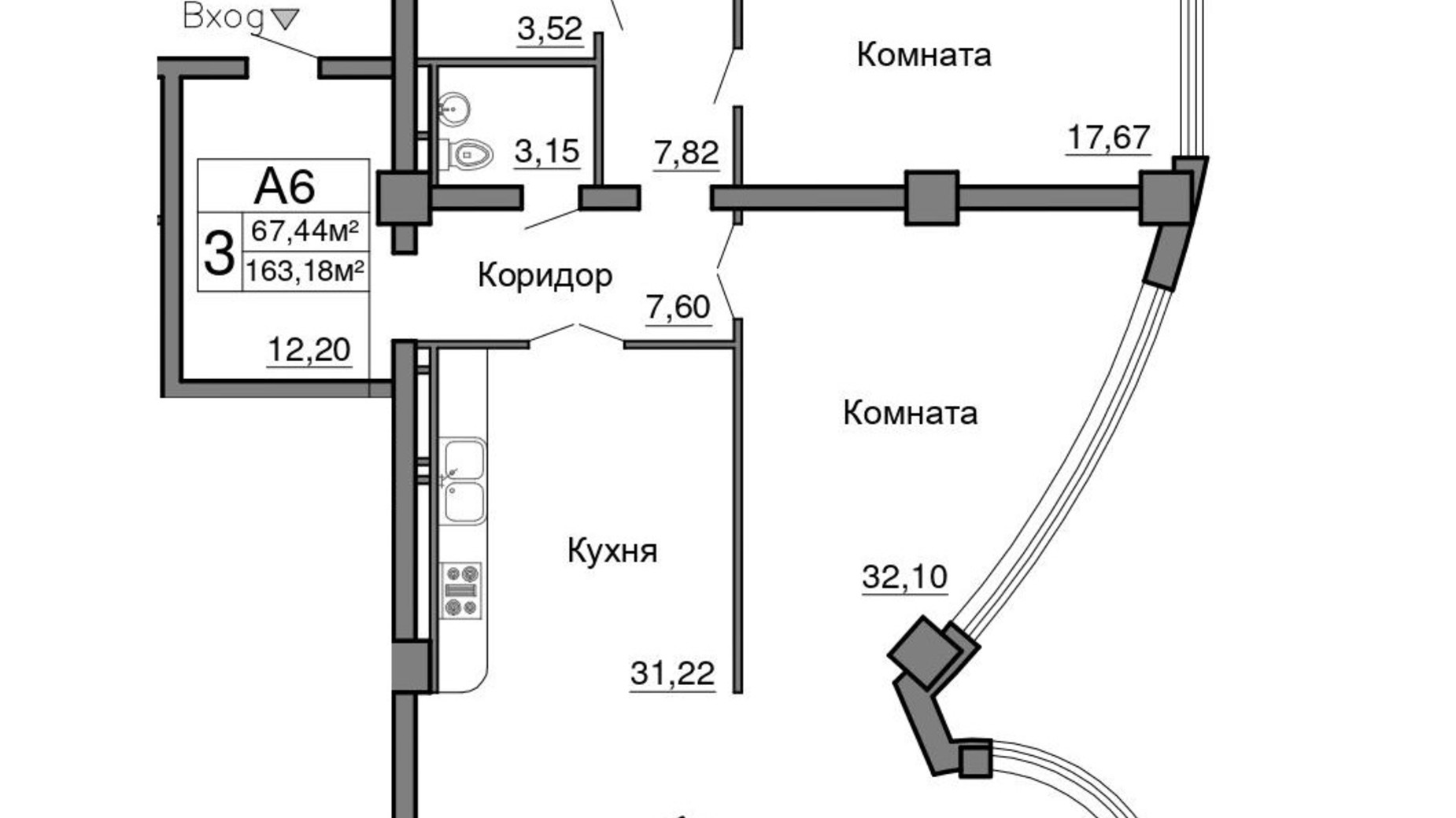 Планування 4-кімнатної квартири в ЖК Морська симфонія 182 м², фото 727968