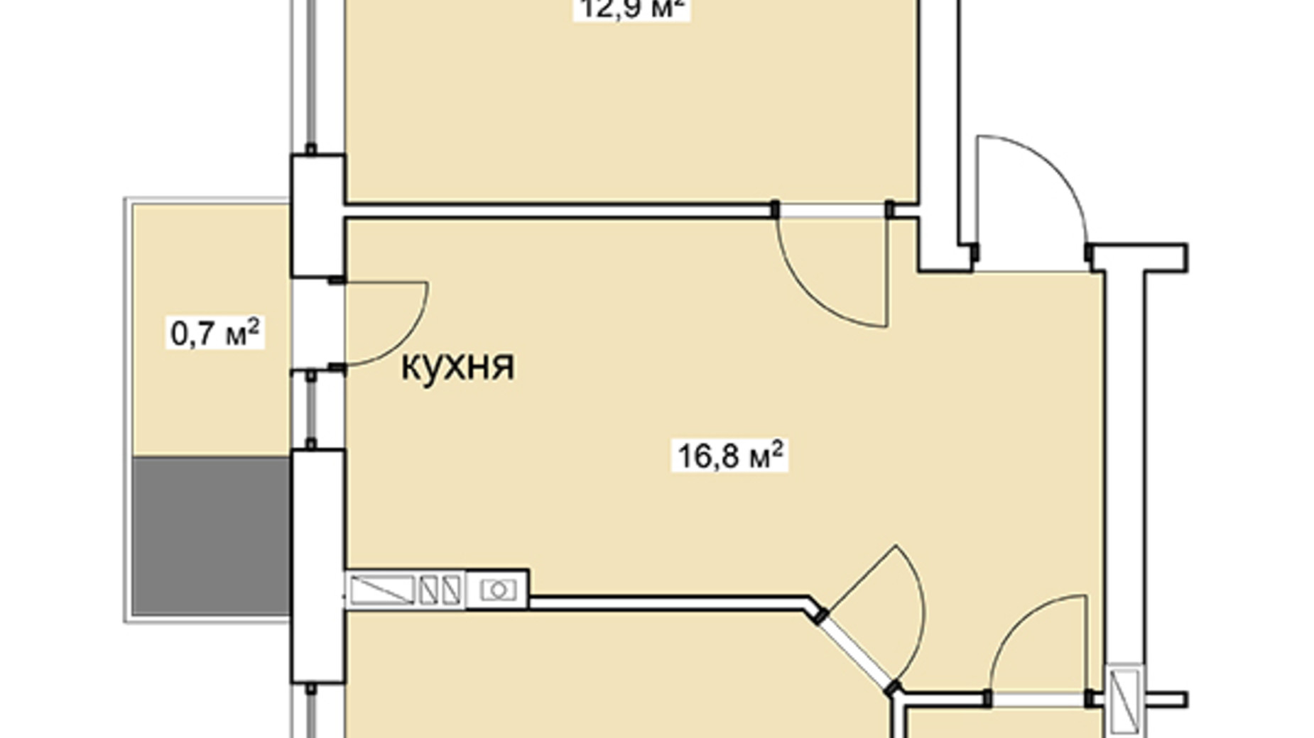 Планировка 2-комнатной квартиры в ЖК Дания 44.3 м², фото 72797