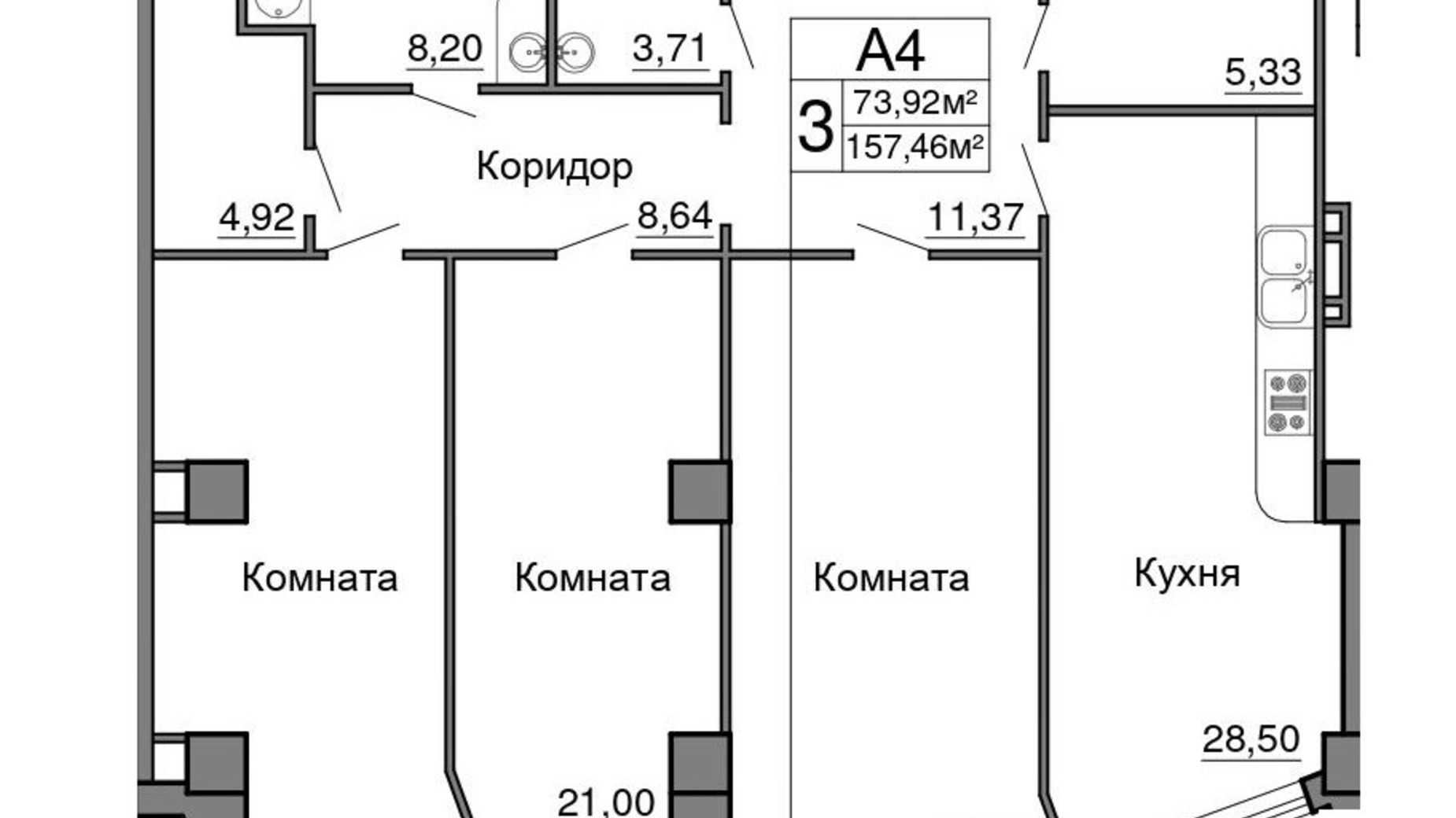 Планировка 3-комнатной квартиры в ЖК Морская симфония 164 м², фото 727973