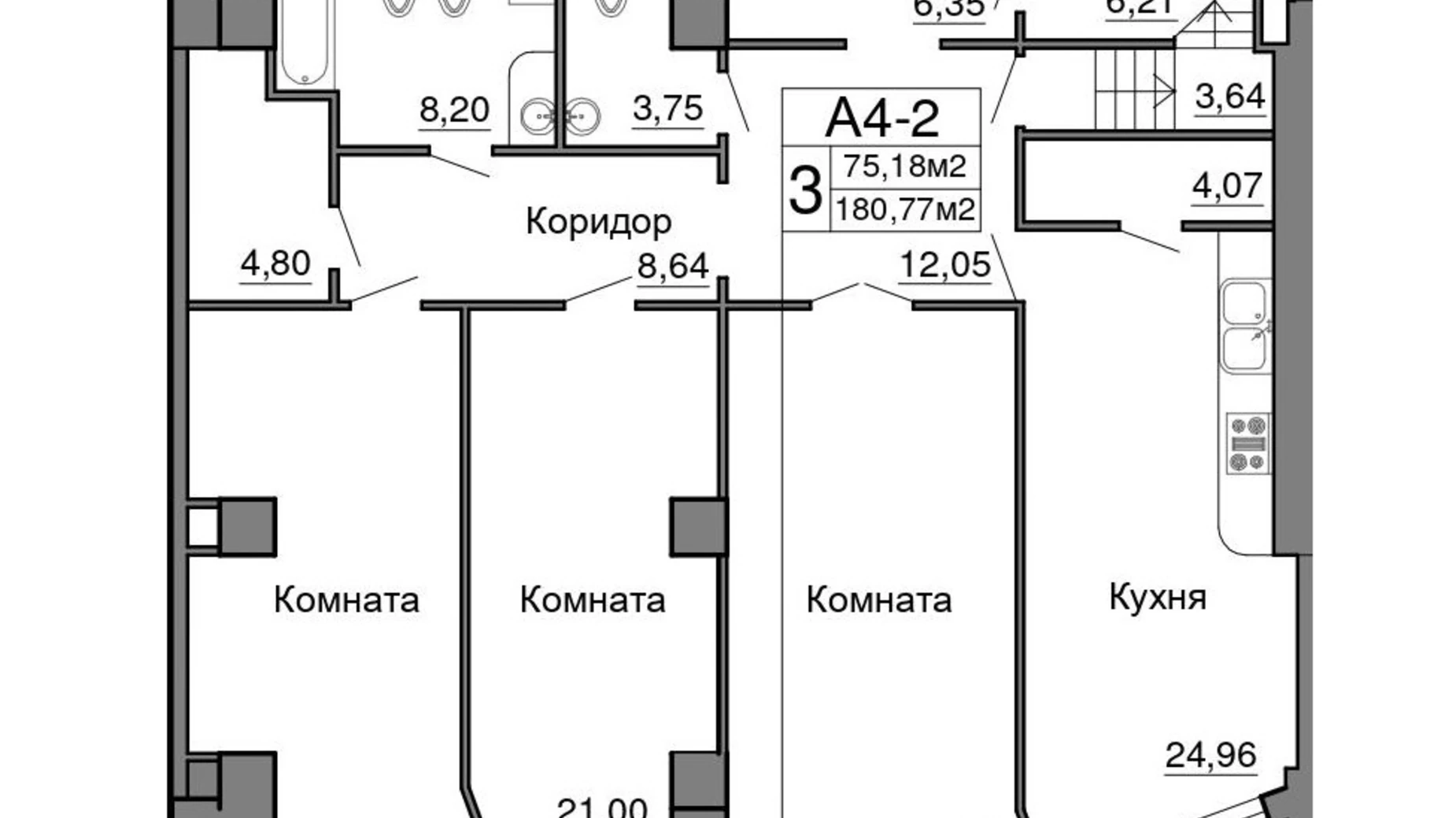Планировка 4-комнатной квартиры в ЖК Морская симфония 333 м², фото 727992