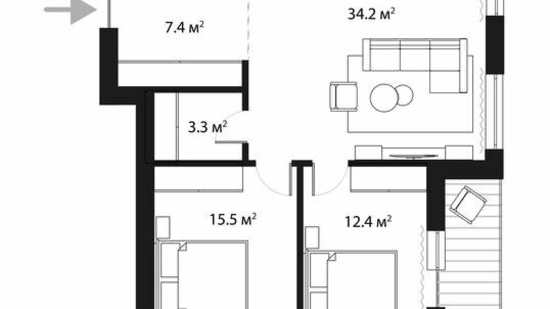 Планування 2-кімнатної квартири в ЖК Sky Towers 84 м², фото 728460