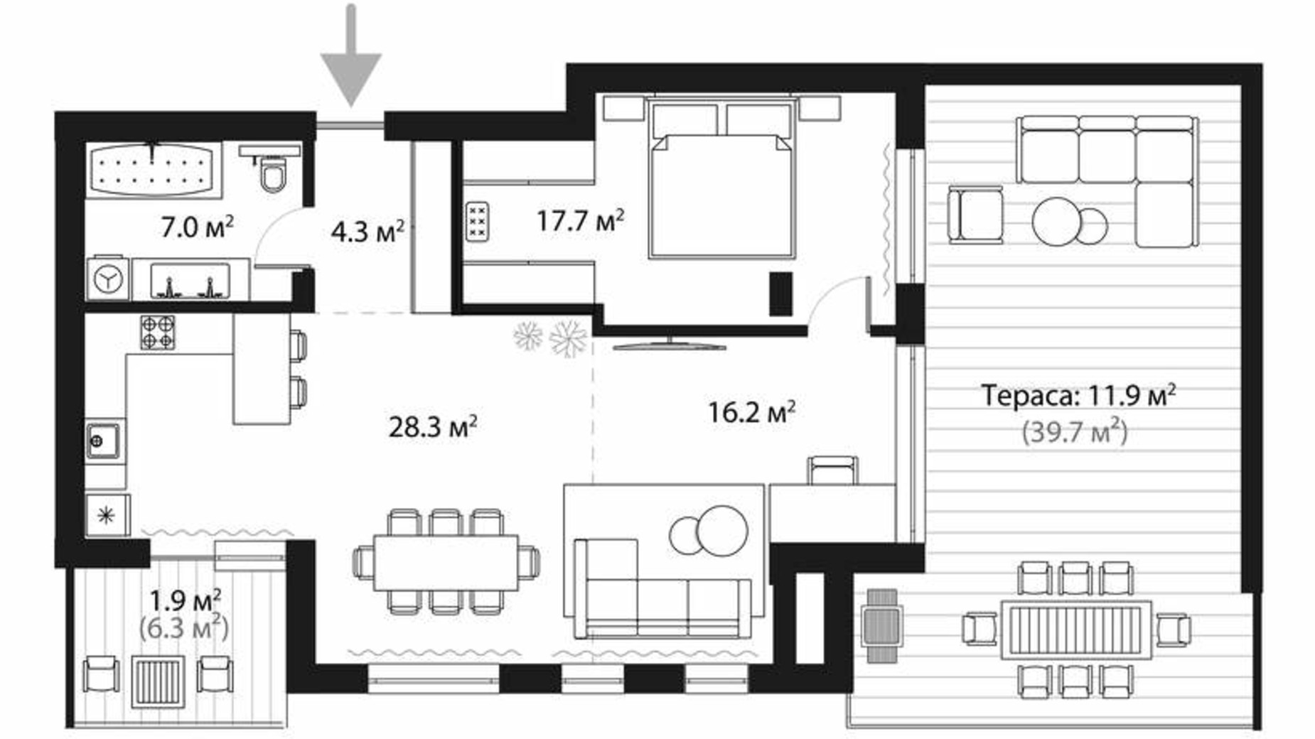 Планировка 1-комнатной квартиры в ЖК Sky Towers 87.3 м², фото 728464