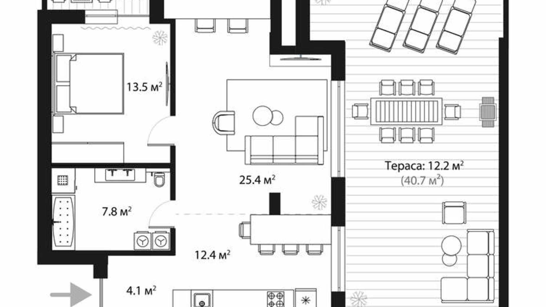 Планировка 1-комнатной квартиры в ЖК Sky Towers 76.6 м², фото 728465