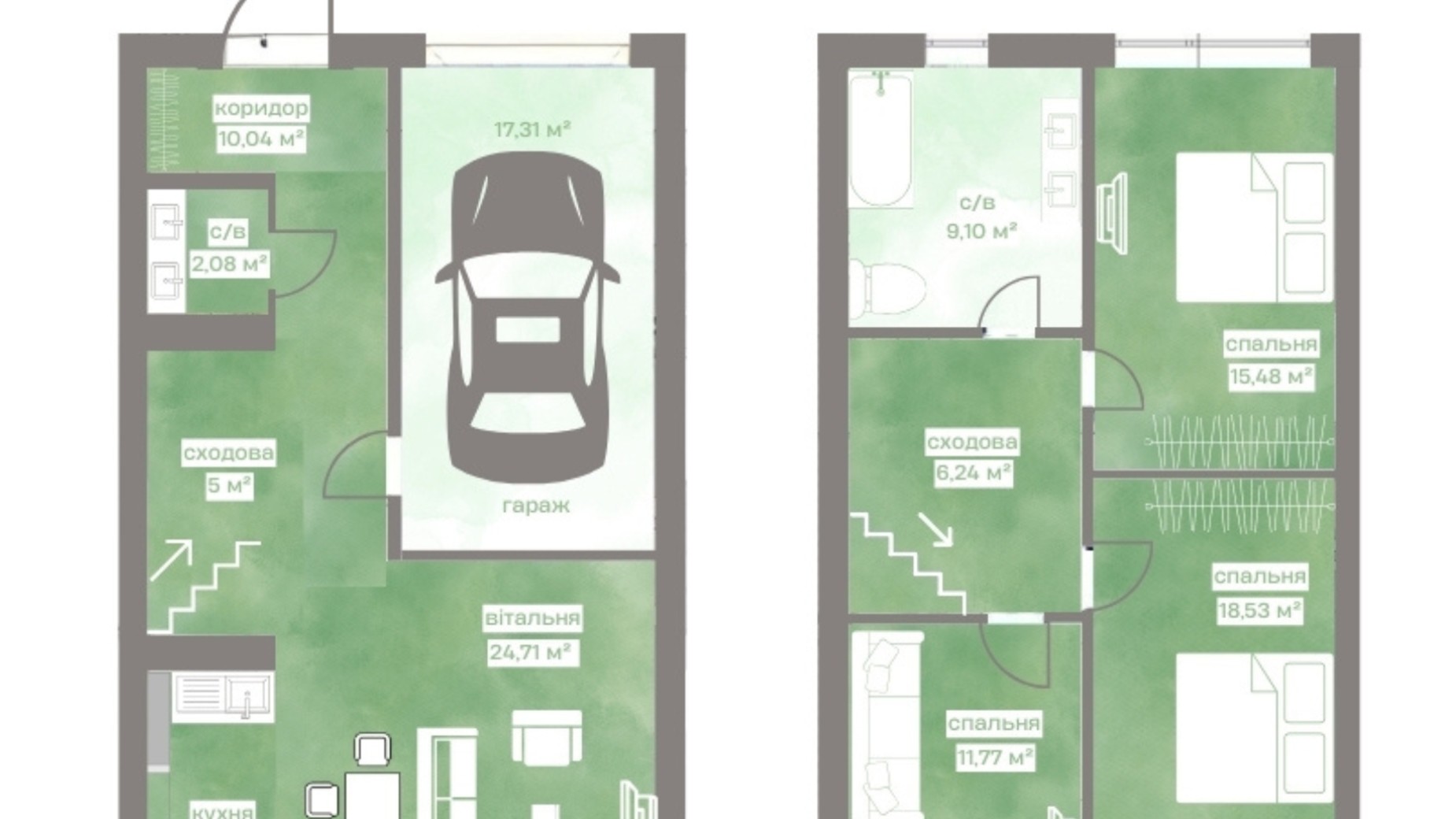 Планування таунхауса в Таунхаус Green Hill 130 м², фото 728762