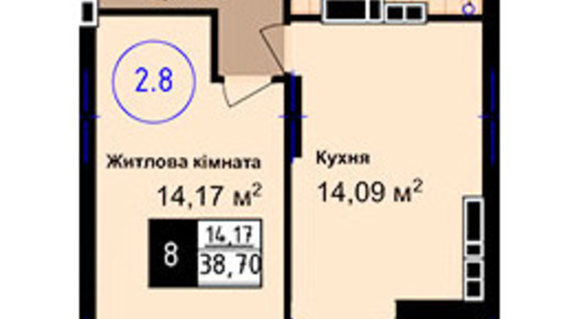 Планування 1-кімнатної квартири в ЖК Sea Town 37.7 м², фото 729810