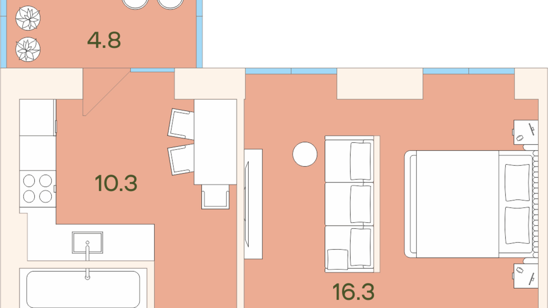 Планировка 1-комнатной квартиры в ЖК Ренессанс 46 м², фото 730058