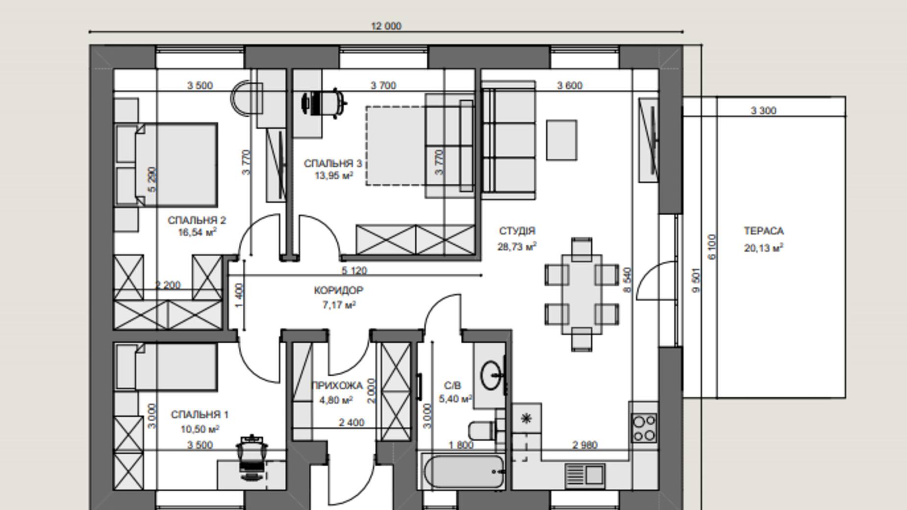 Планування котеджу в КМ Нова Мрія 87.09 м², фото 730977