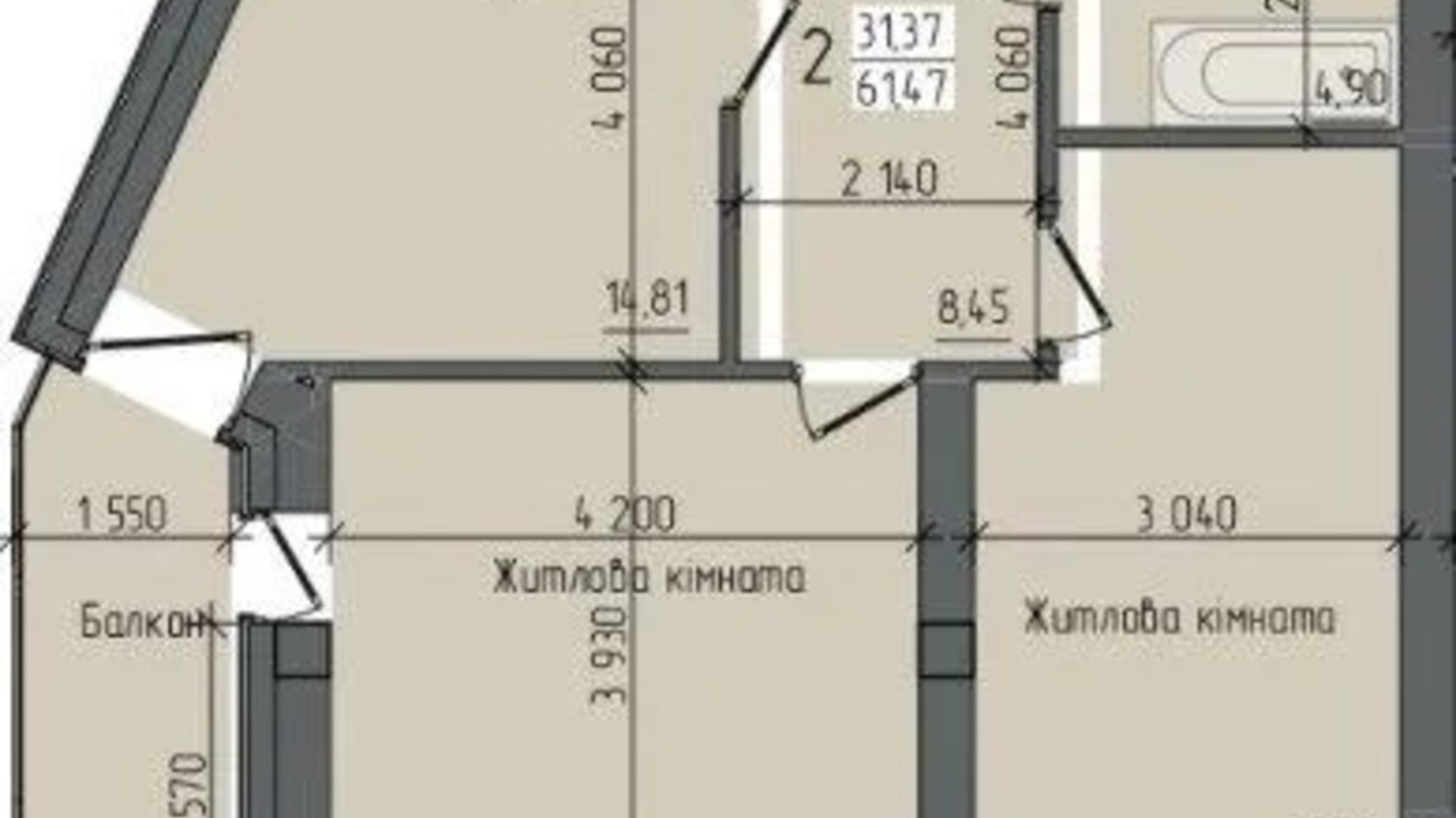 Планування 2-кімнатної квартири в Клубний будинок Sapfir 61.47 м², фото 731366