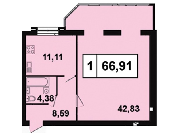 ЖК Грандбуд: планировка 1-комнатной квартиры 65 м²