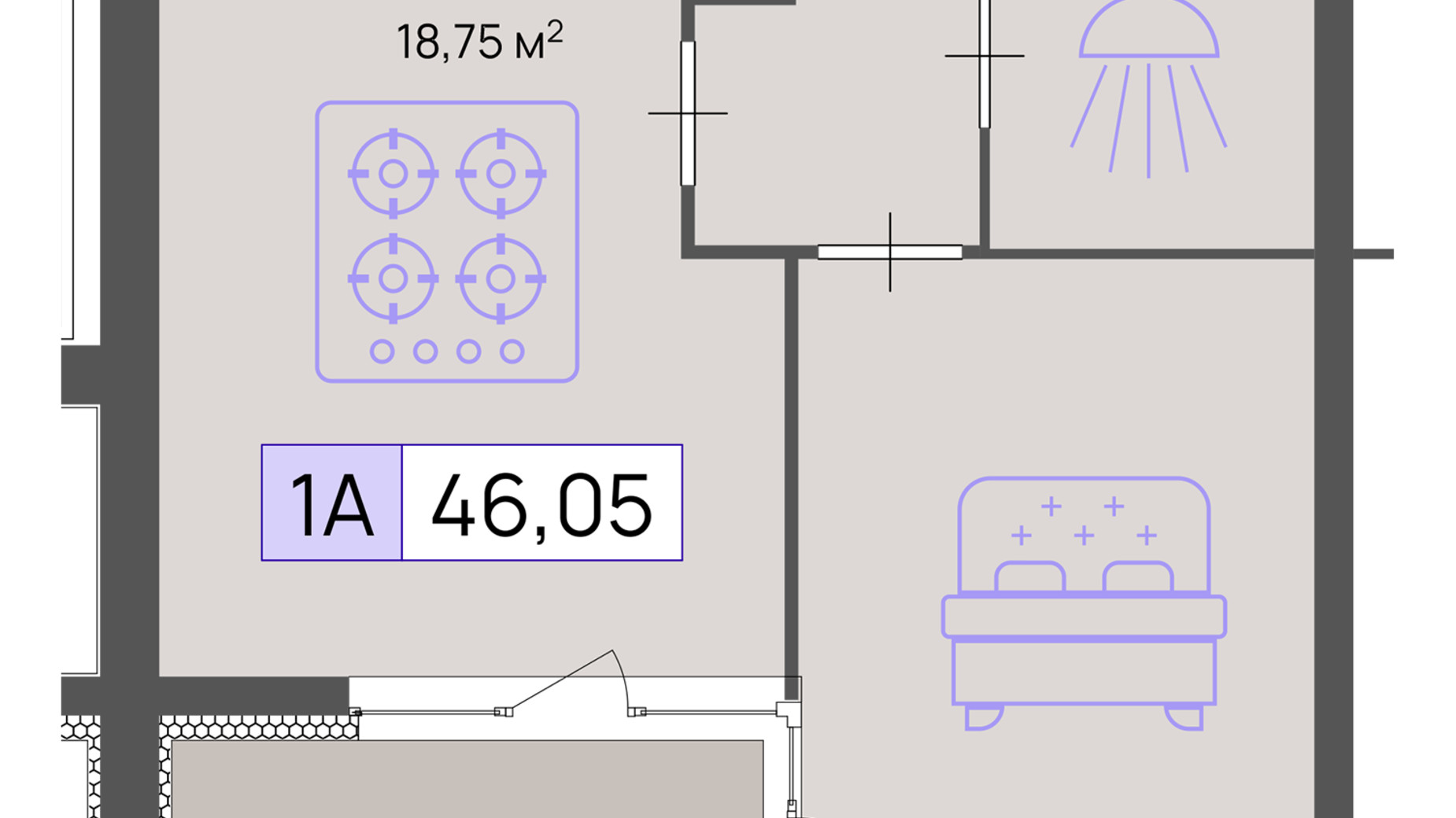 Планування 1-кімнатної квартири в ЖК Пастерівський 46.05 м², фото 733063