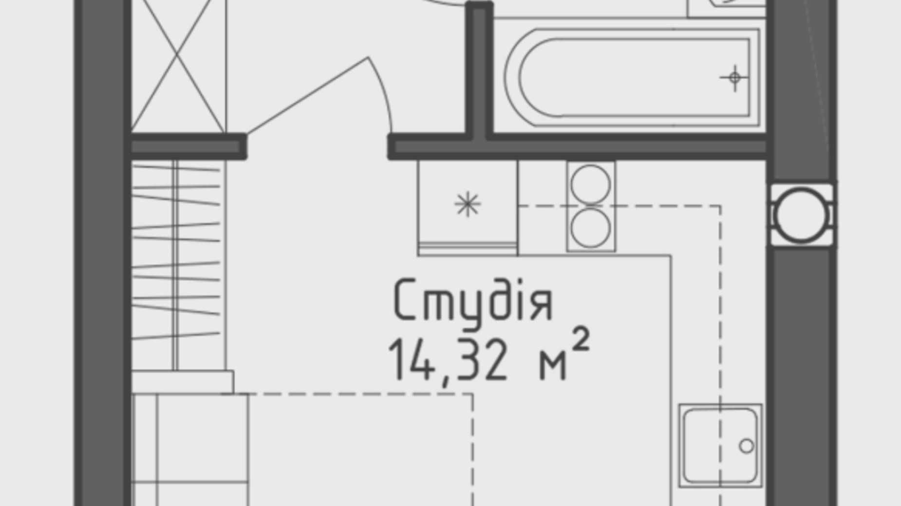 Планировка квартиры студии в ЖК Brickwood 2 22.61 м², фото 733883