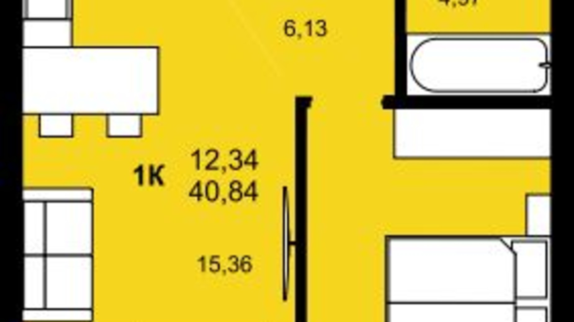 Планировка 1-комнатной квартиры в ЖК Continent Modern 40.84 м², фото 734272