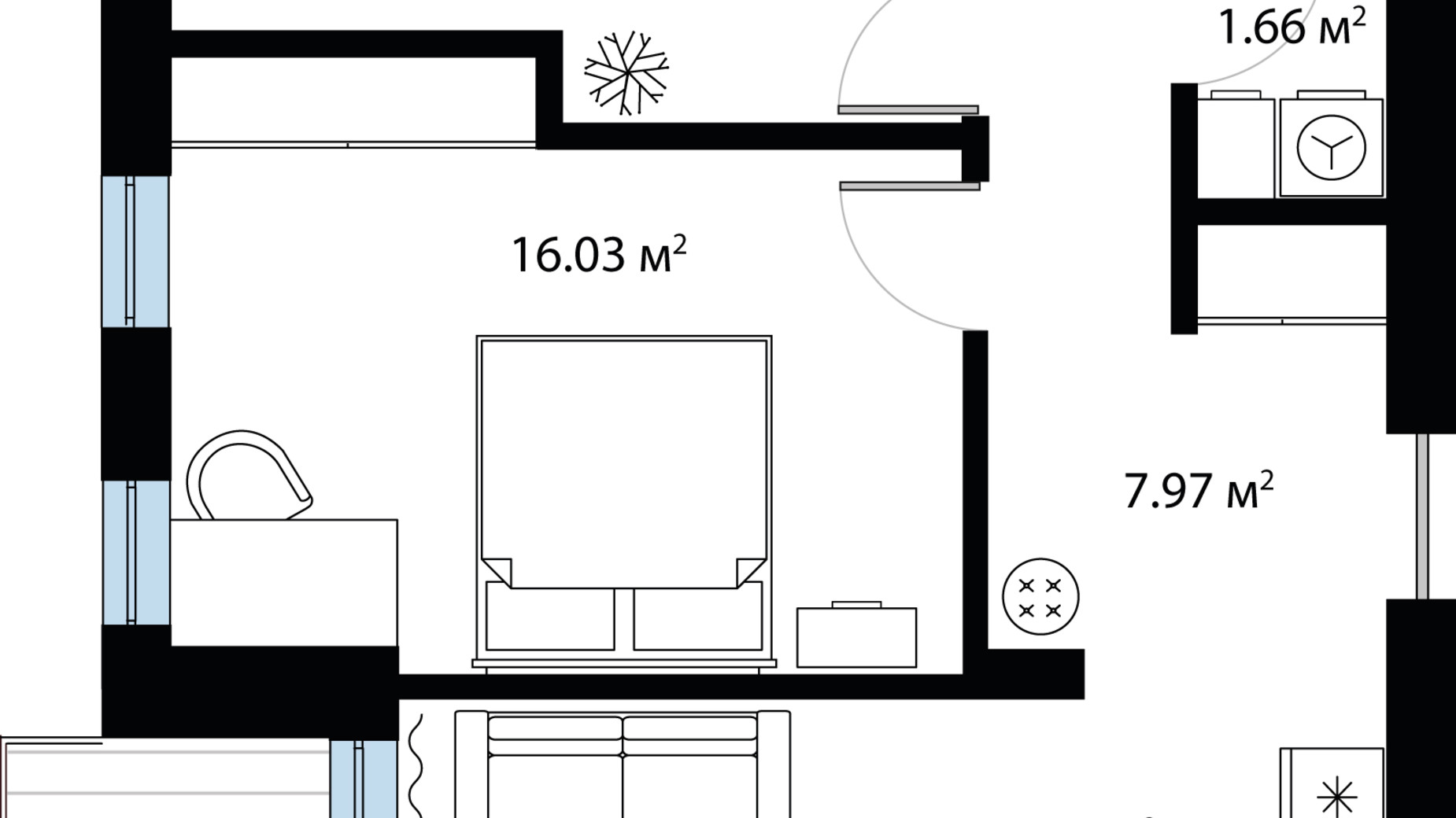 Планировка 2-комнатной квартиры в ЖК Sky City 65.9 м², фото 735480