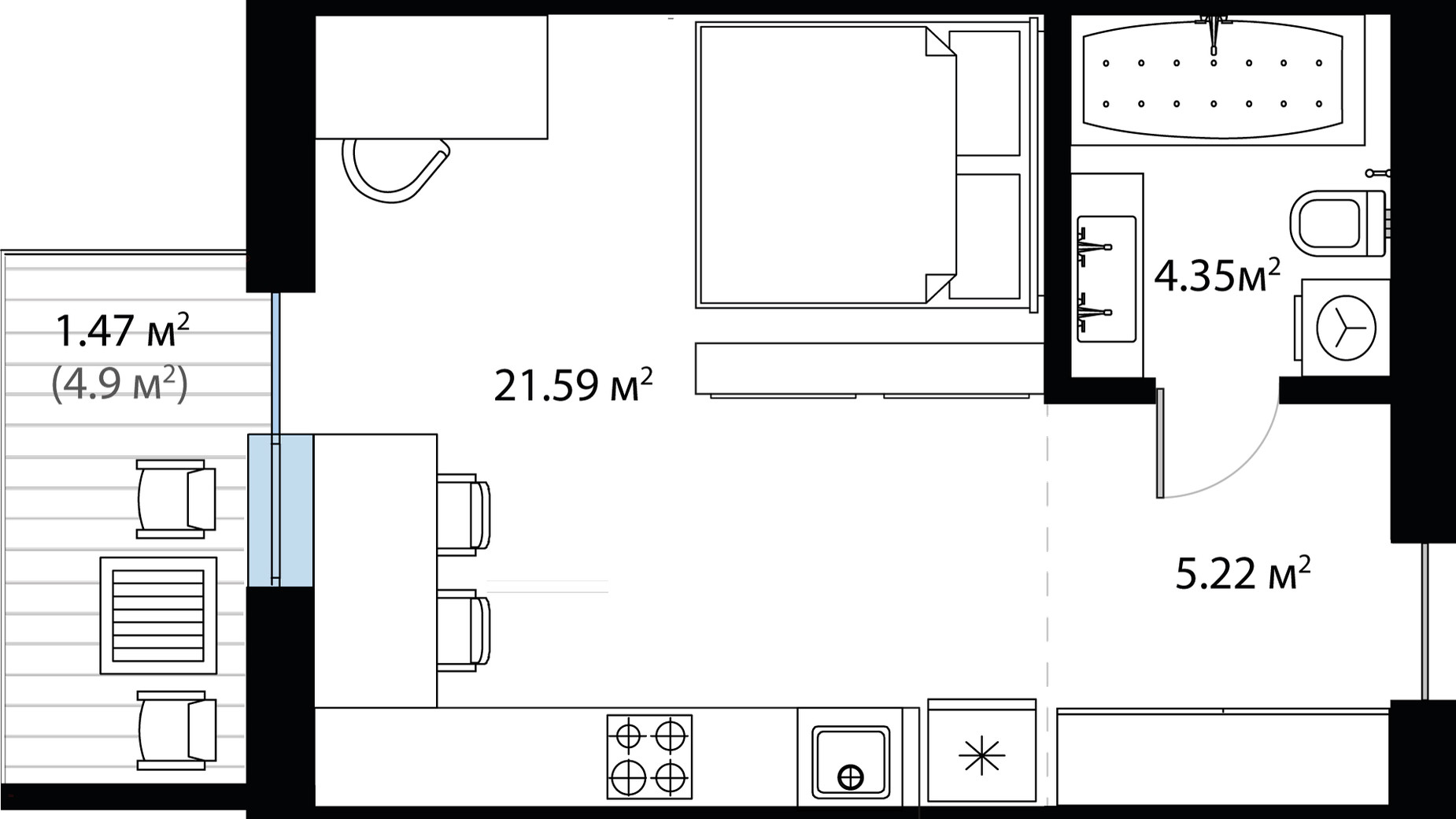 Планировка смарт квартиры в ЖК Sky City 32.63 м², фото 735599