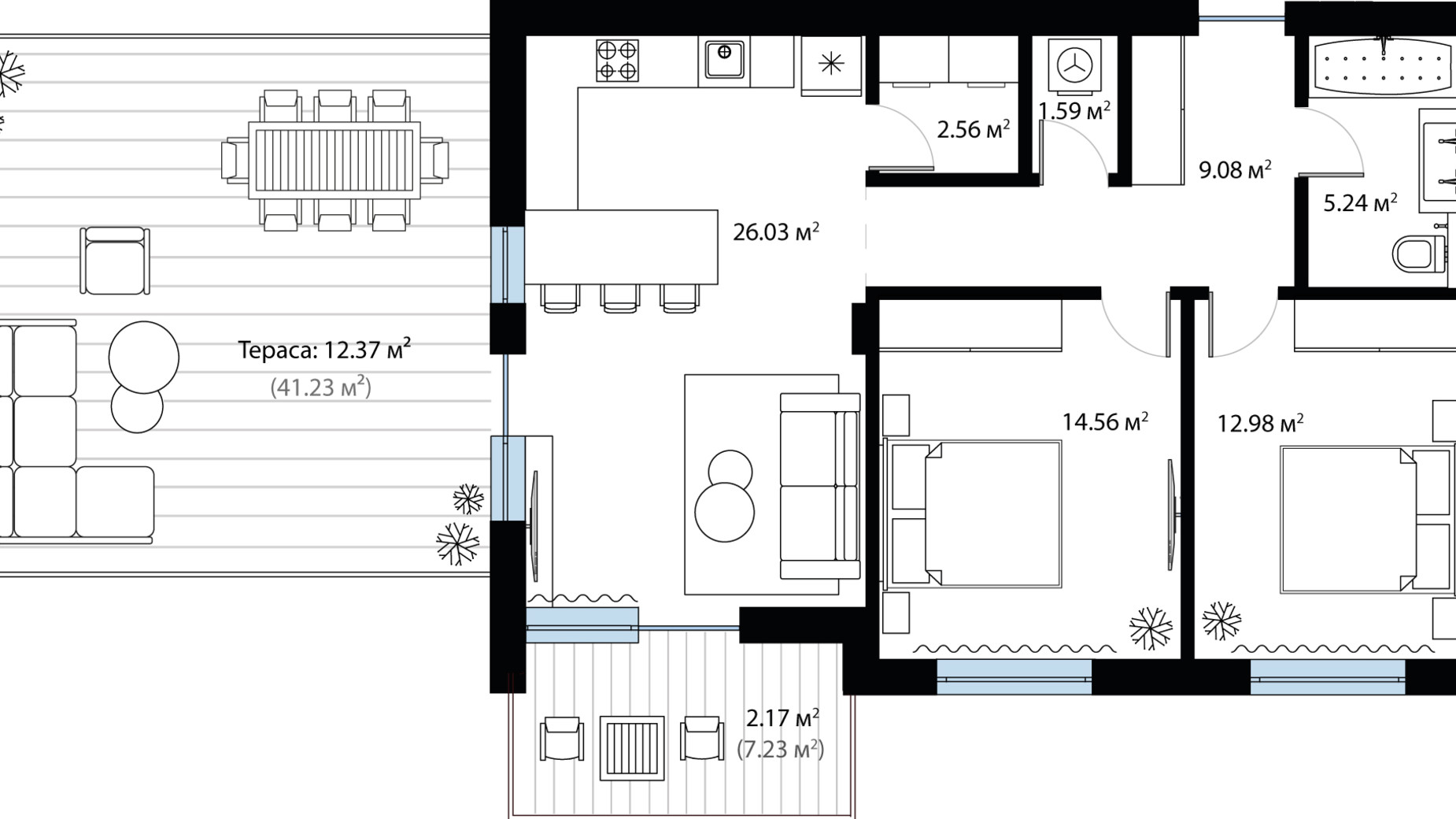 Планировка 2-комнатной квартиры в ЖК Sky City 86.56 м², фото 735657