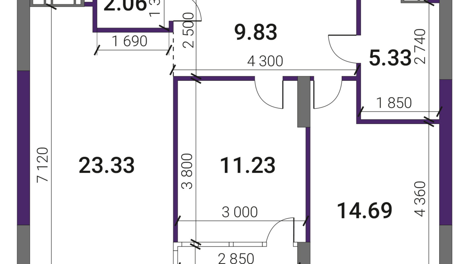 Планування 2-кімнатної квартири в ЖК Great 70.96 м², фото 737166