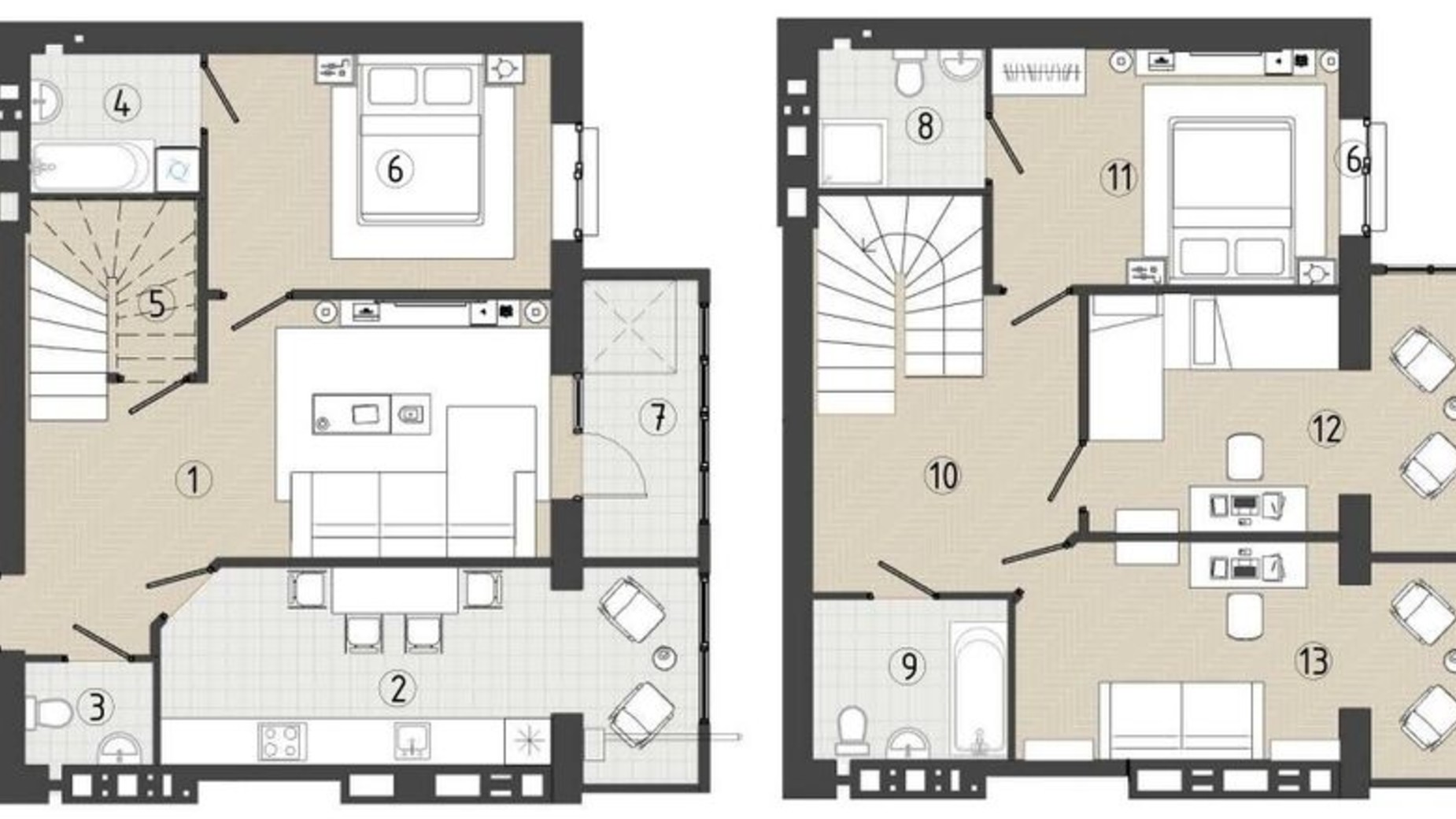 Планировка много­уровневой квартиры в ЖК Prestige Hall 130.8 м², фото 737677