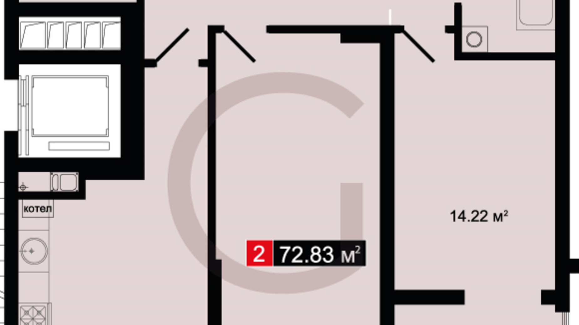 Планировка 2-комнатной квартиры в ЖК Уютный дом 72.83 м², фото 737762