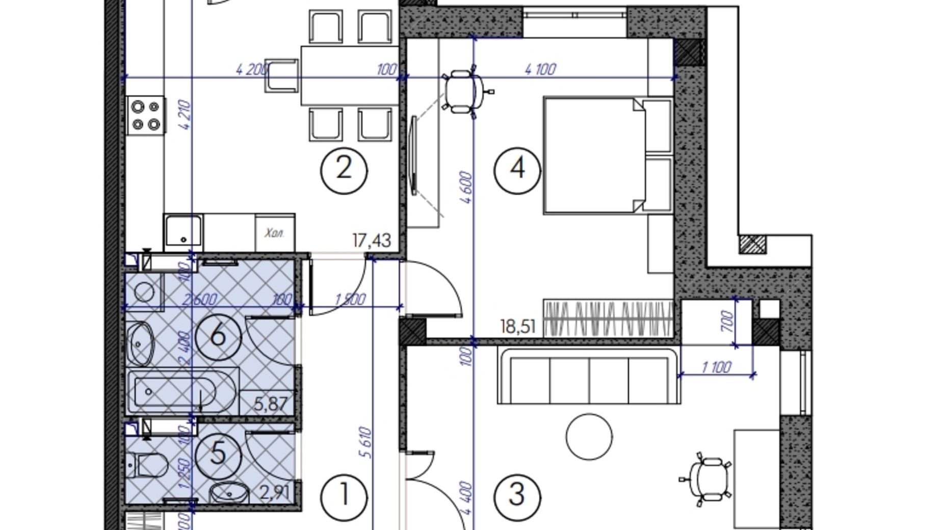 Планировка 2-комнатной квартиры в ЖК Саванна сити 84 м², фото 739203