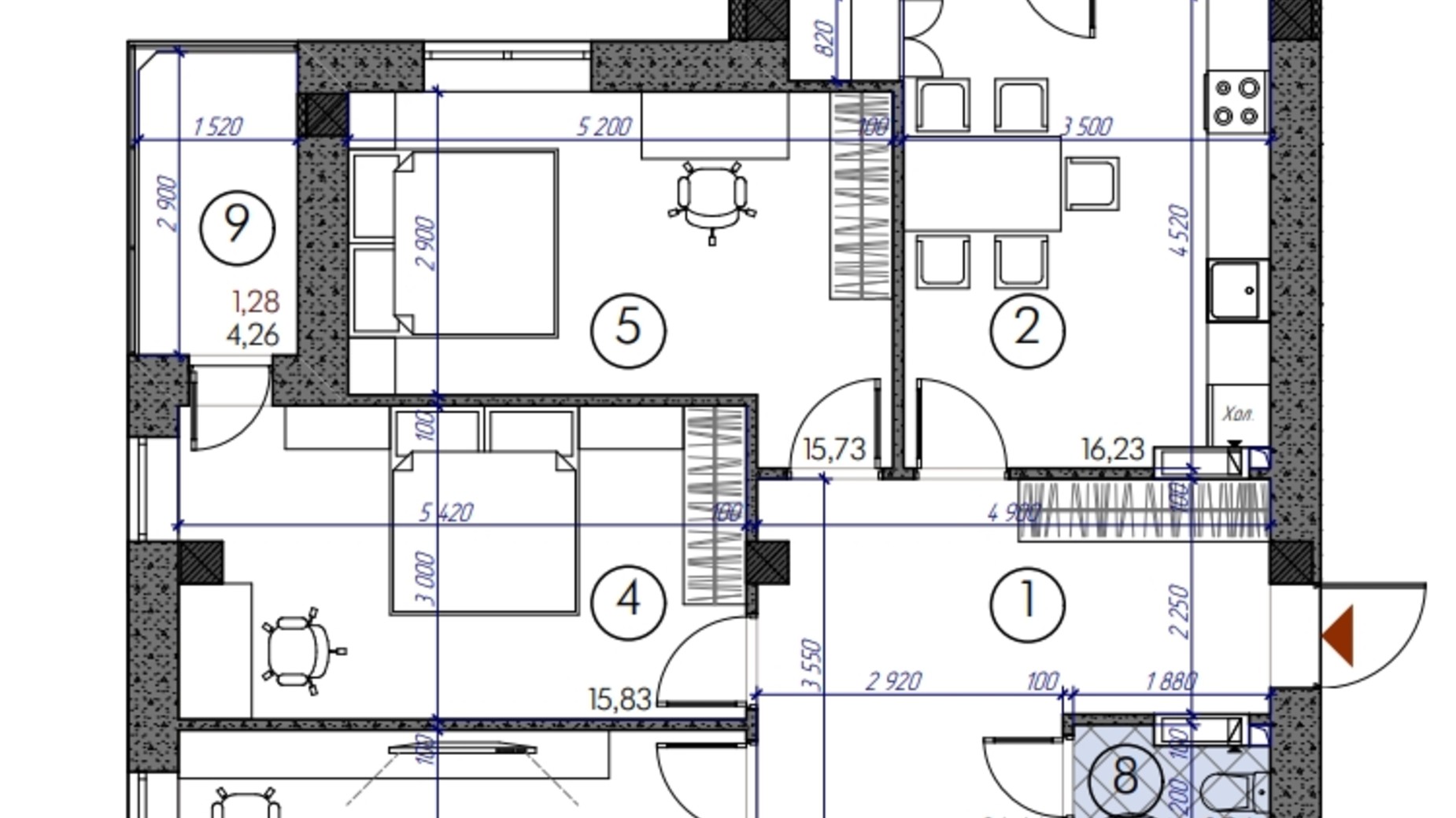 Планування 3-кімнатної квартири в ЖК Саванна Сіті 91 м², фото 739205