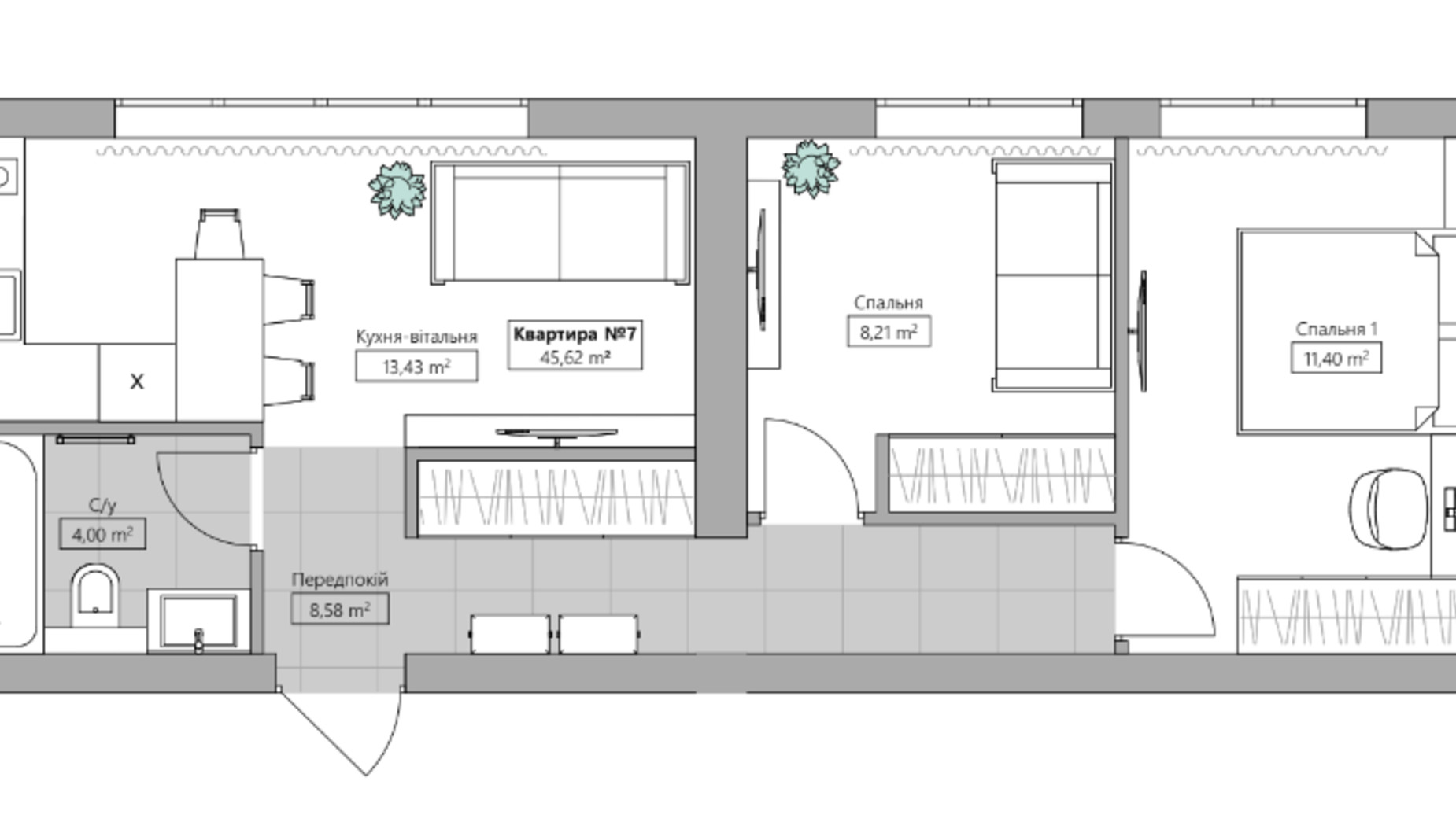 Планировка апартаментов в Таунхаус Pro Misto 45.62 м², фото 739396