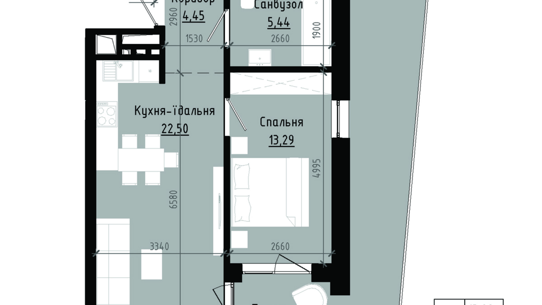 Планування 1-кімнатної квартири в ЖК Holosko Residents 52.43 м², фото 739636