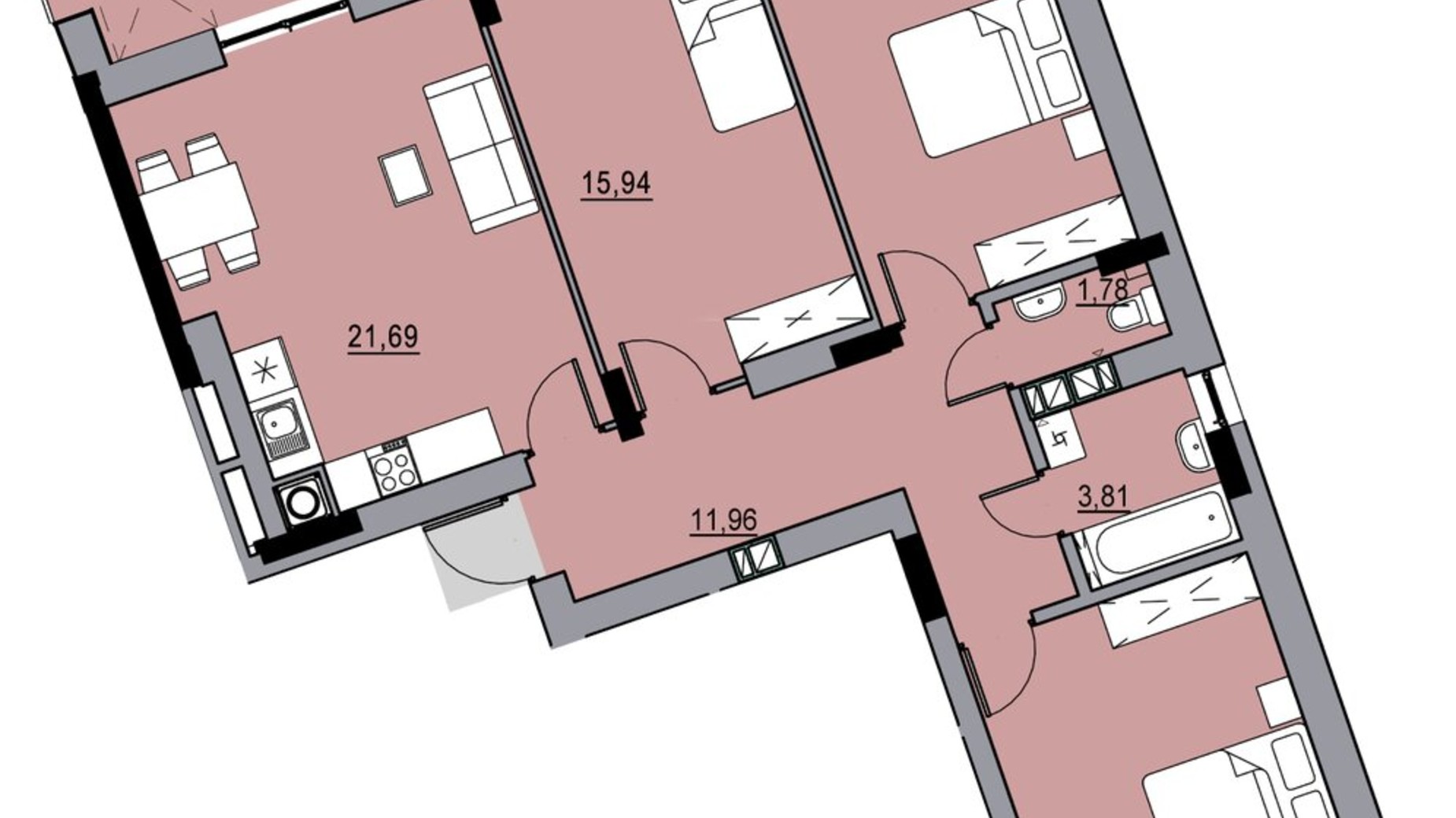 Планировка 3-комнатной квартиры в ЖК My Home 91.07 м², фото 742624