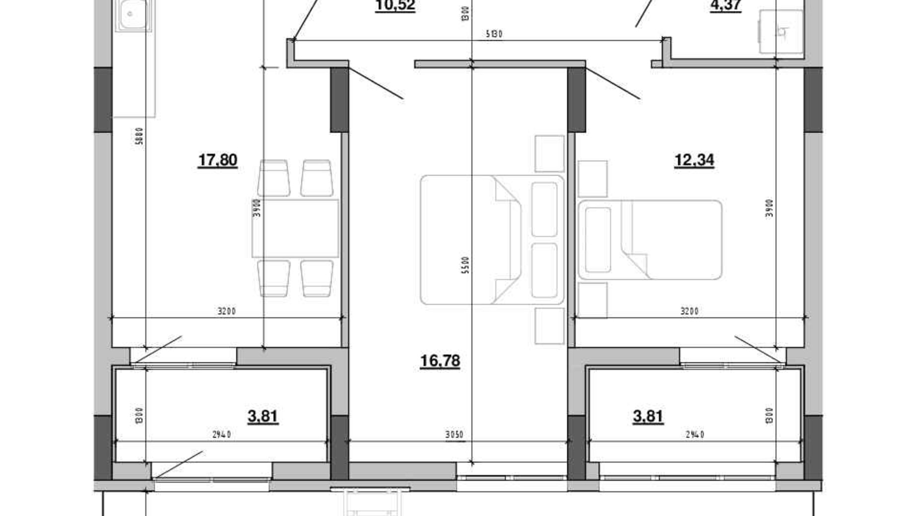 Планування 2-кімнатної квартири в ЖК Містечко Підзамче 86.3 м², фото 743149