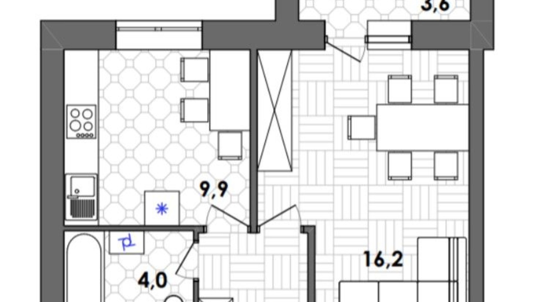 Планировка 1-комнатной квартиры в ЖК Лука Сити 35.1 м², фото 743198