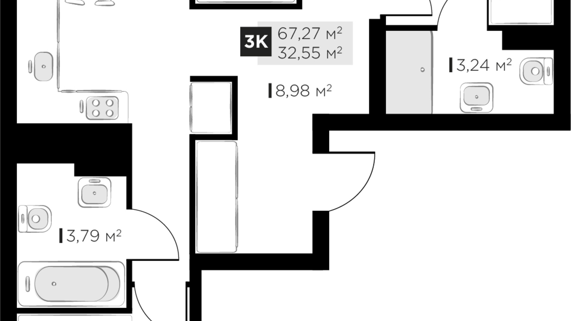 Планировка 3-комнатной квартиры в ЖК PERFECT LIFE 67.27 м², фото 745011