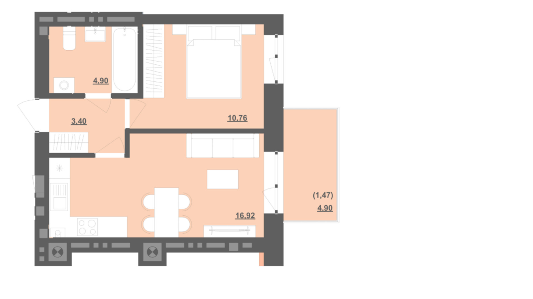 Планування 1-кімнатної квартири в ЖК Садова Алея 37.45 м², фото 745314