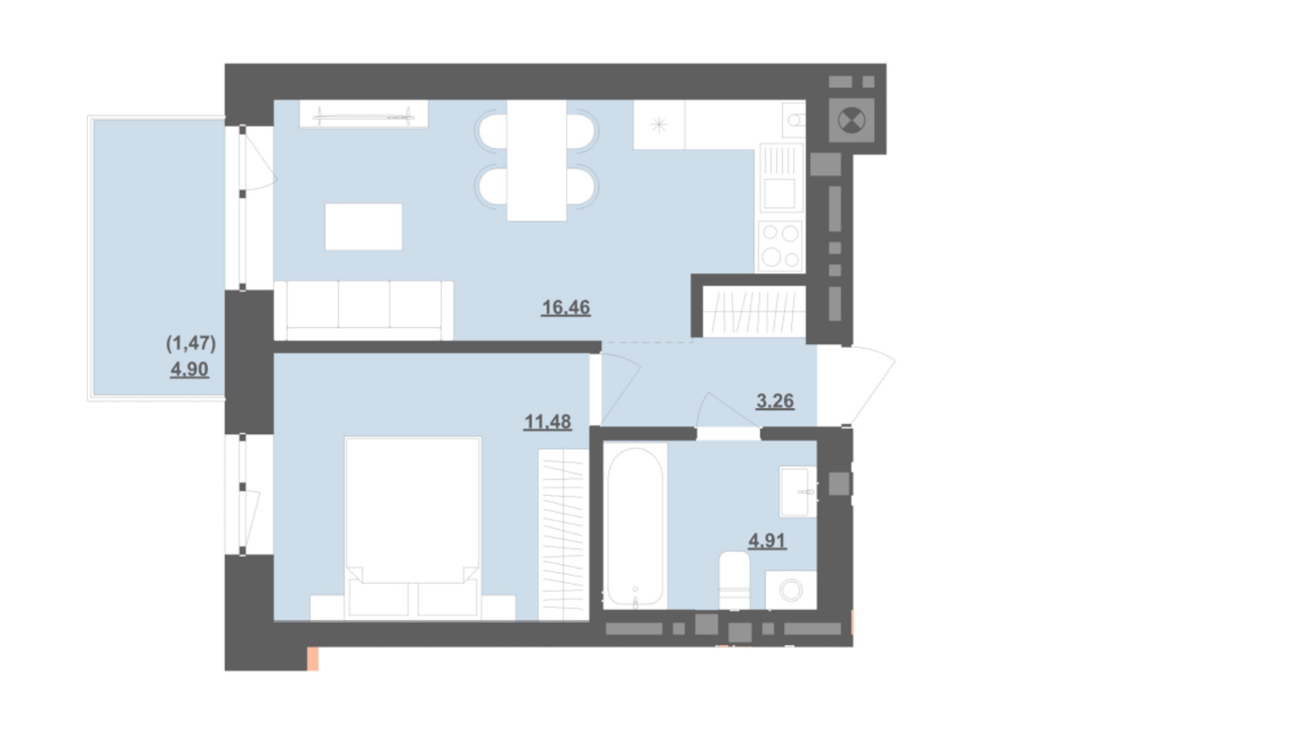 Планировка 1-комнатной квартиры в ЖК Садовая Аллея 36.41 м², фото 745323