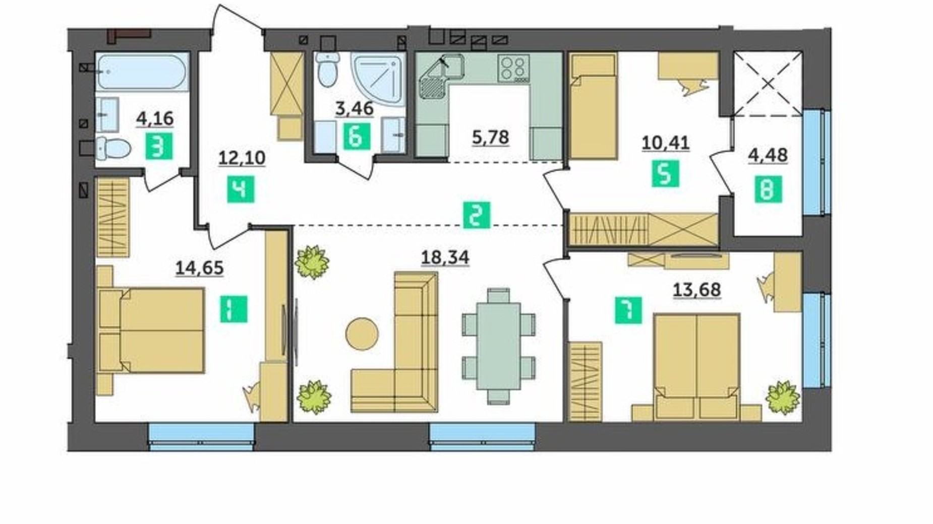 Планировка 3-комнатной квартиры в ЖК Амстердам 87.06 м², фото 746389