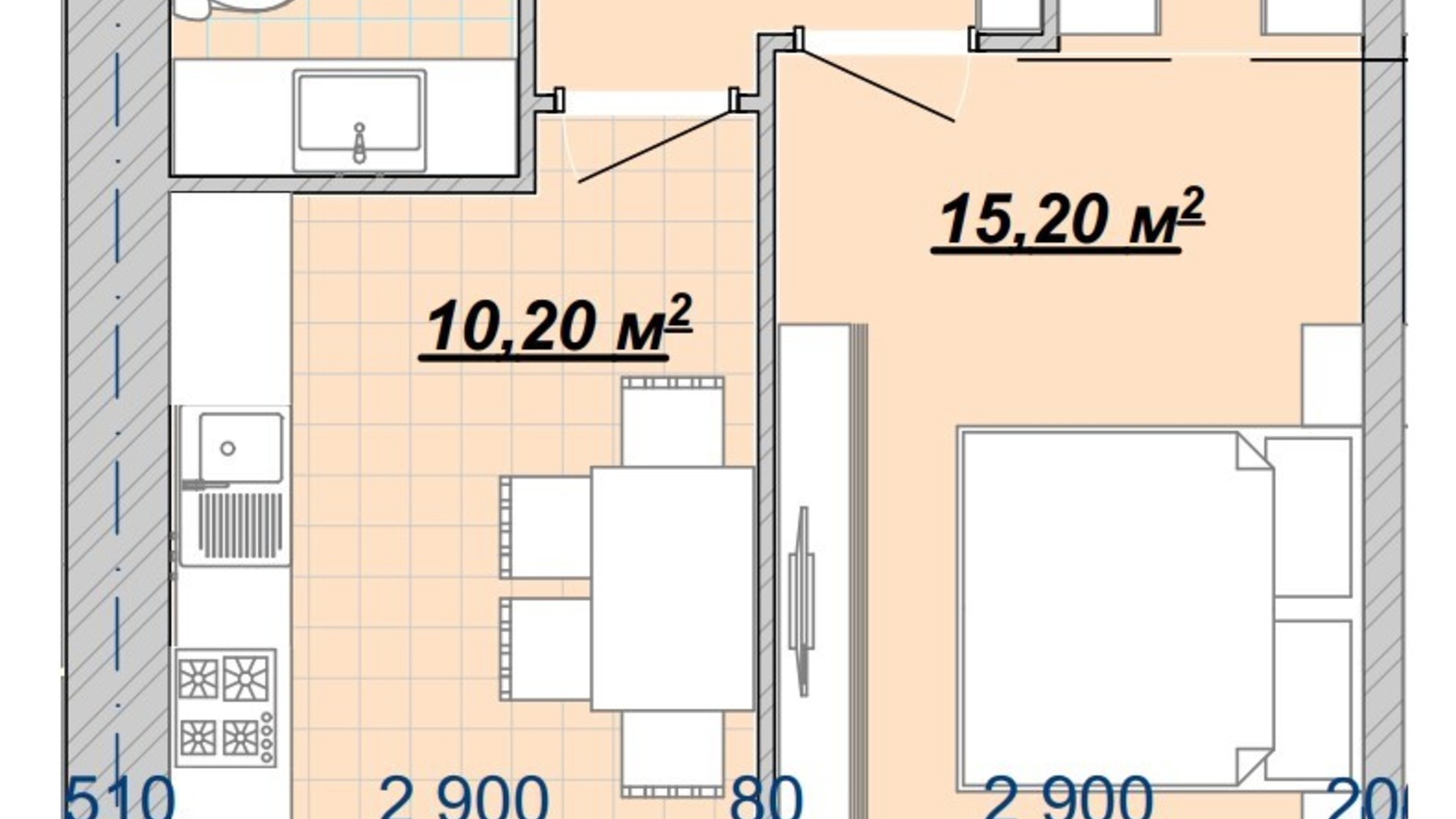 Планування 1-кімнатної квартири в Житловий район Княгинин 39.1 м², фото 746680